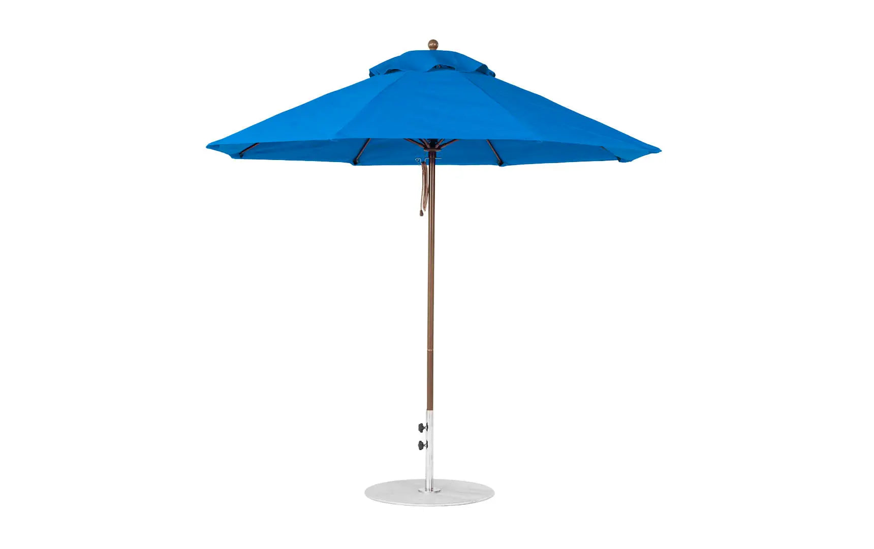 9-foot octagonal fiberglass umbrella with black canopy and silver ribs