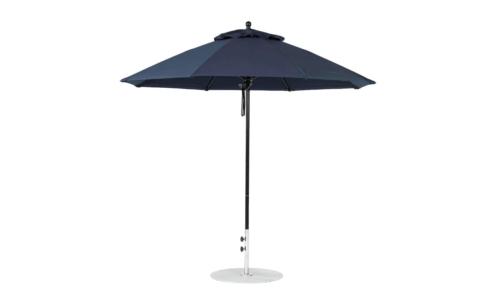 9-foot octagonal fiberglass umbrella with black canopy and silver ribs