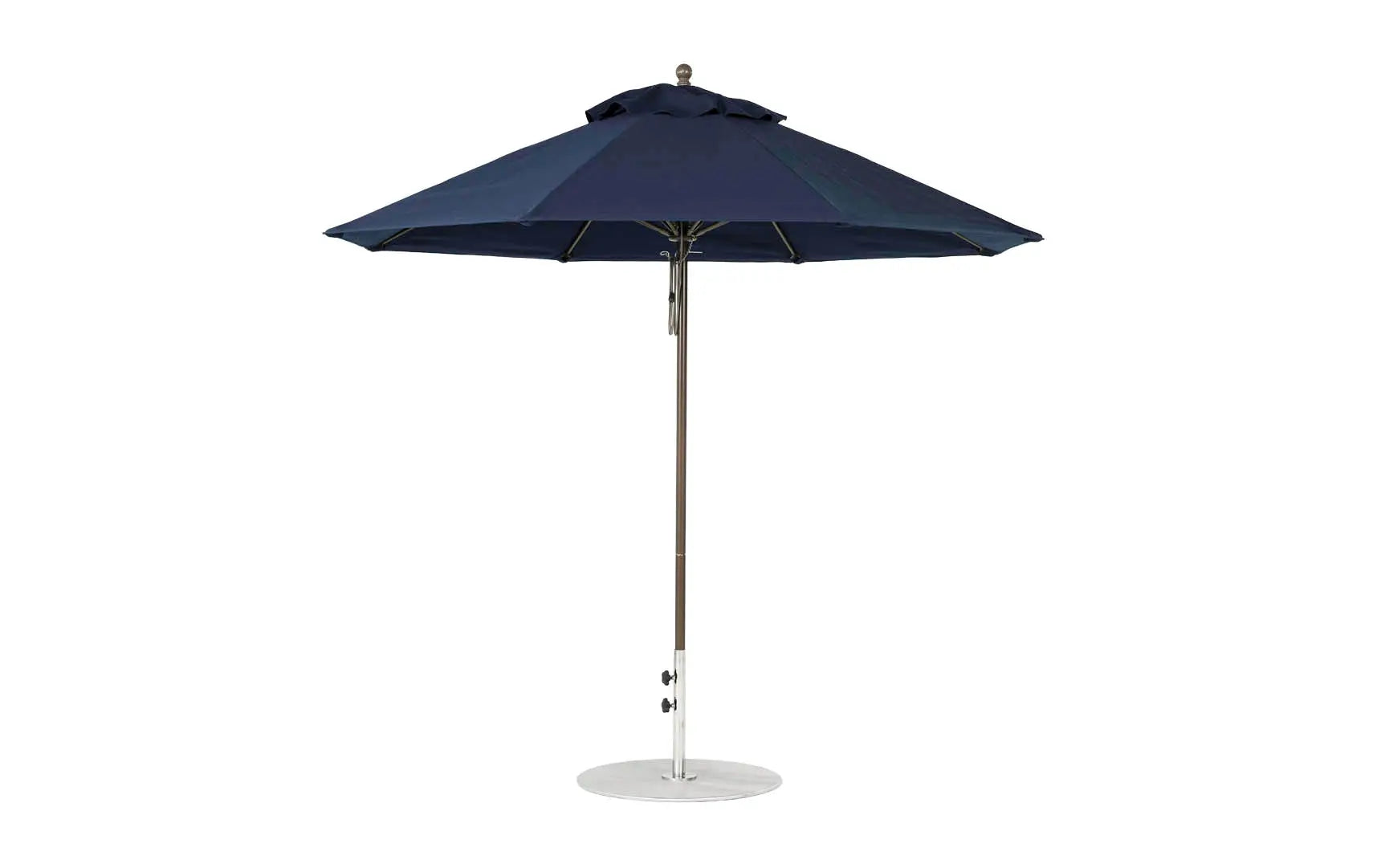 9-foot octagonal fiberglass umbrella with black canopy and silver ribs