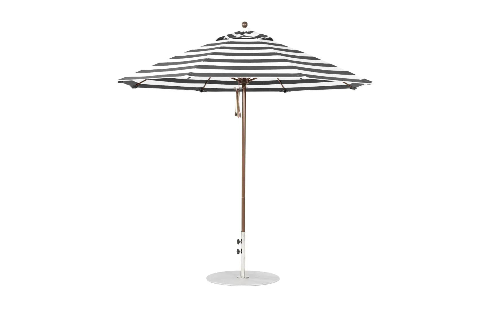 9-foot octagonal fiberglass umbrella with black canopy and silver ribs