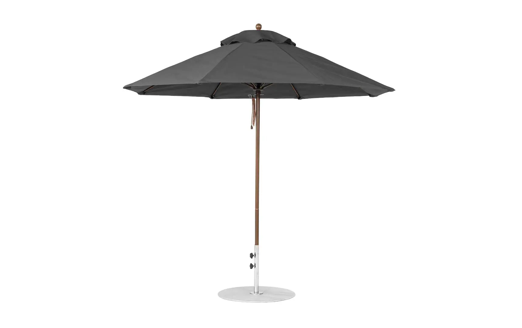9-foot octagonal fiberglass umbrella with black canopy and silver ribs
