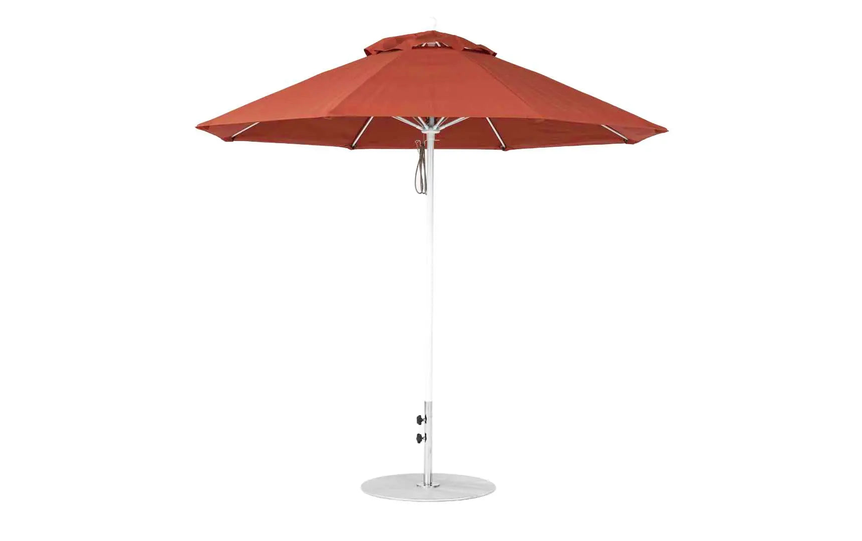 9-foot octagonal fiberglass umbrella with black canopy and silver ribs