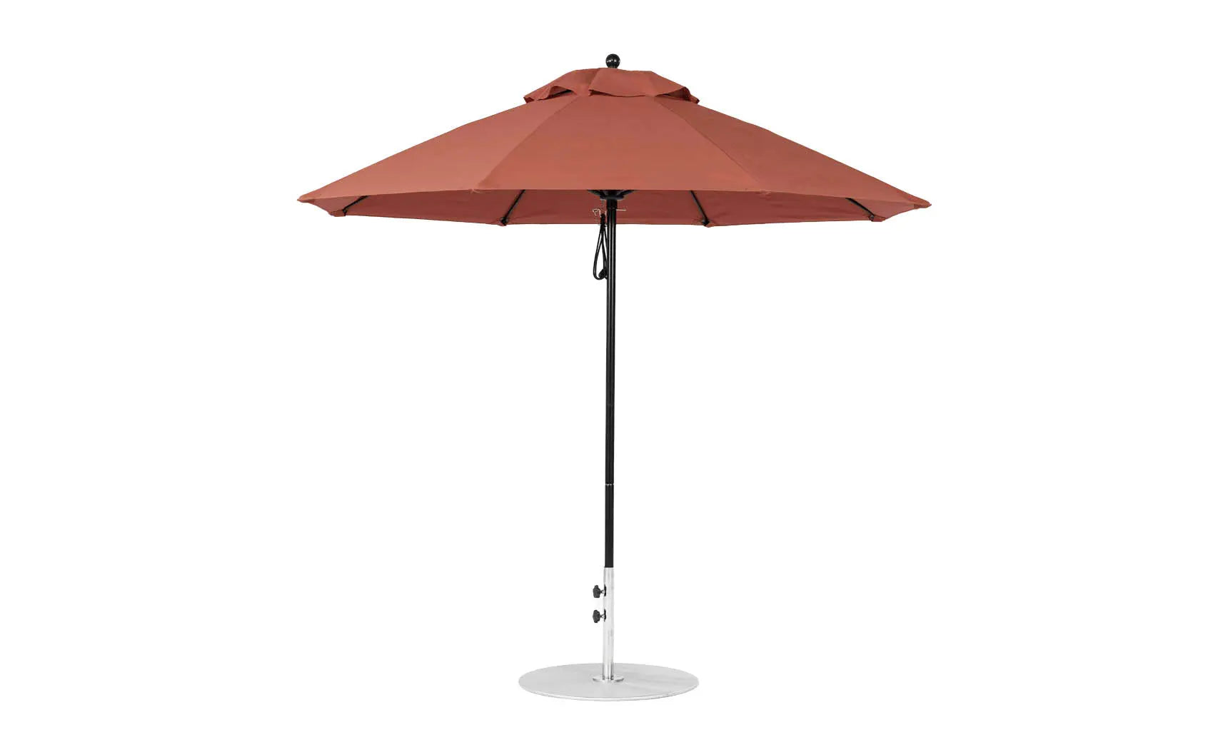 9-foot octagonal fiberglass umbrella with black canopy and silver ribs