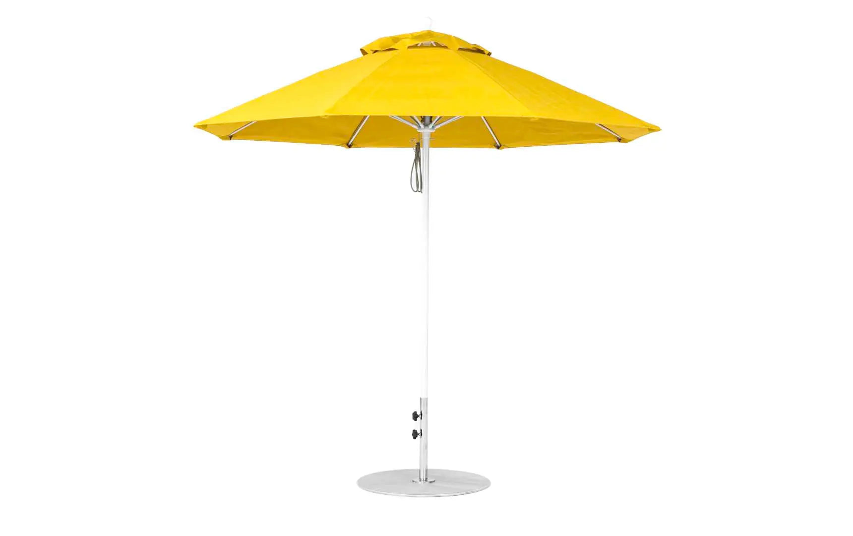 9-foot octagonal fiberglass umbrella with black canopy and silver ribs