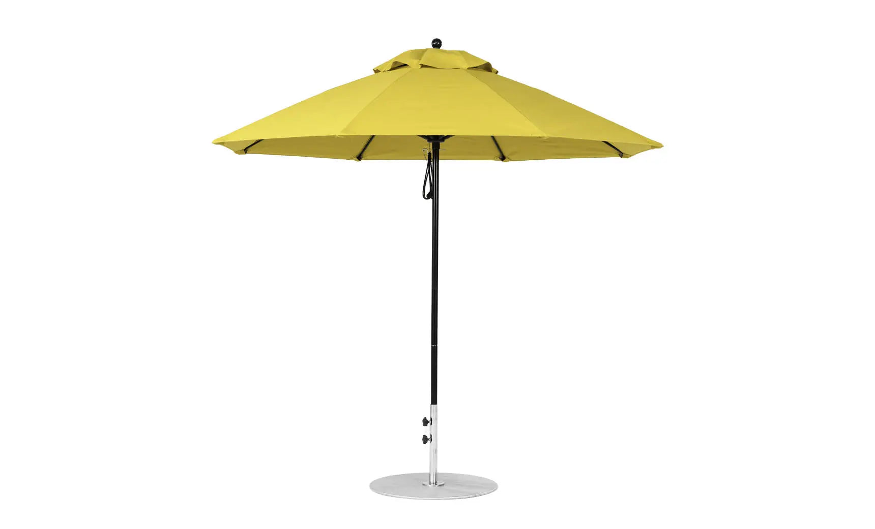 9-foot octagonal fiberglass umbrella with black canopy and silver ribs