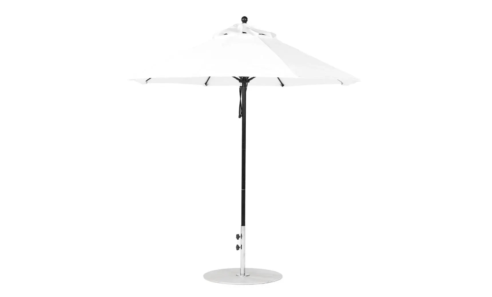 7.5-foot octagonal fiberglass umbrella with black canopy and silver ribs