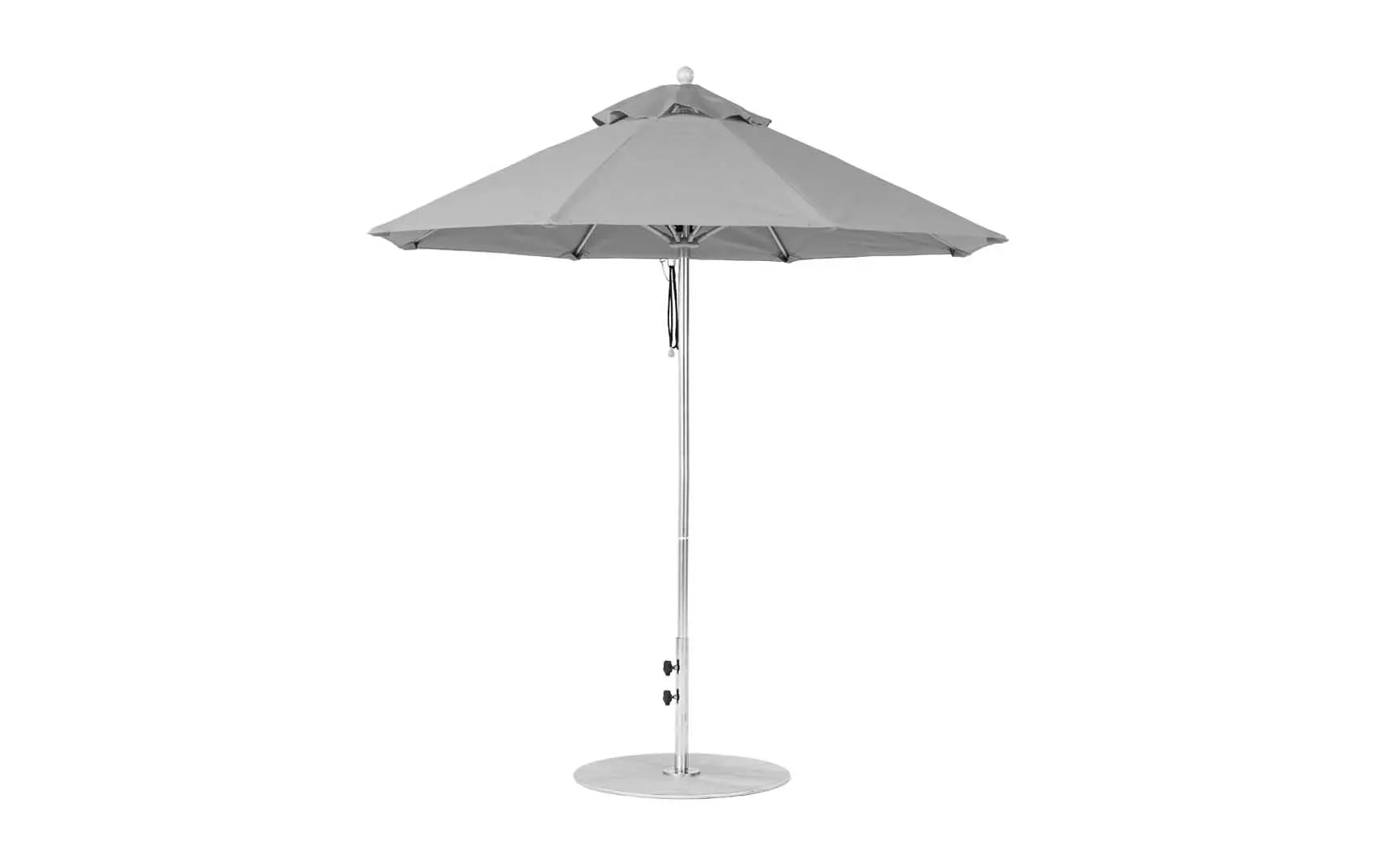 7.5-foot octagonal fiberglass umbrella with black canopy and silver ribs