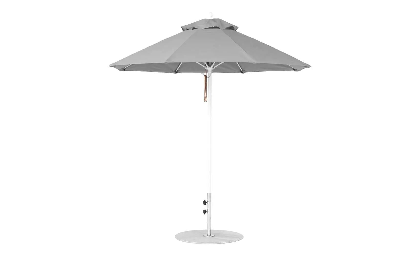 7.5-foot octagonal fiberglass umbrella with black ribs and silver canopy