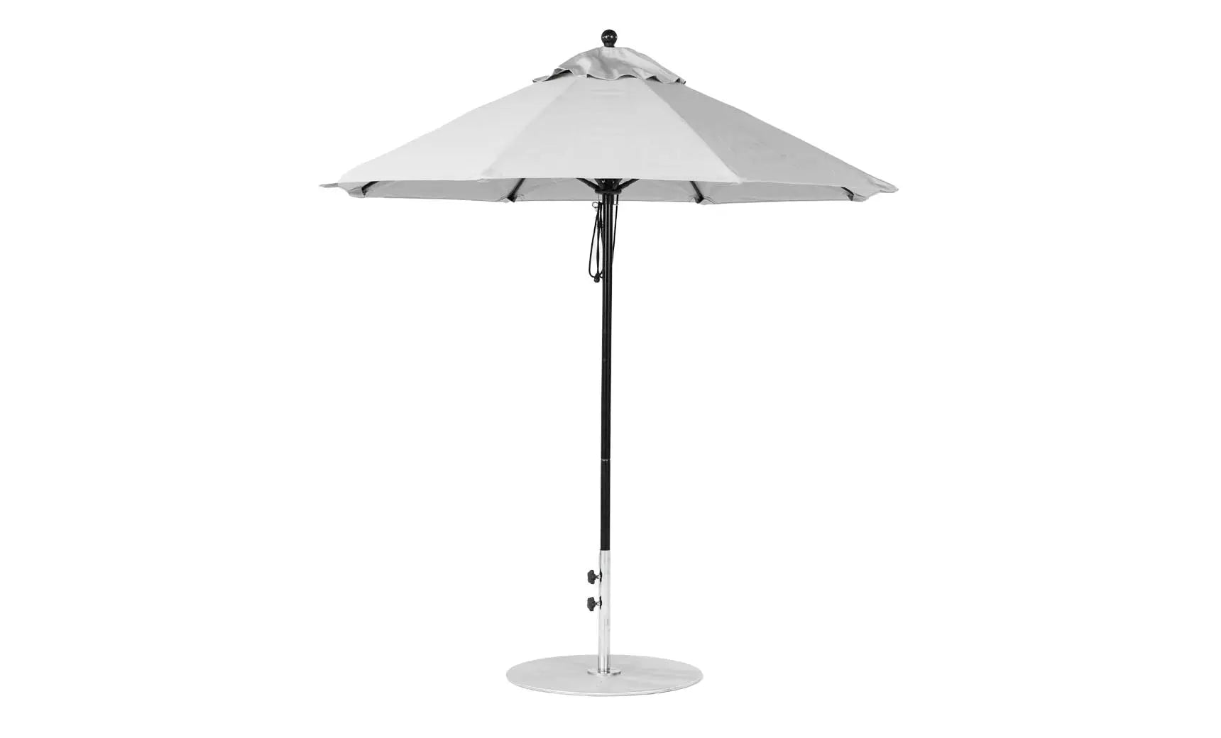 7.5-foot octagonal fiberglass umbrella with black canopy and silver ribs