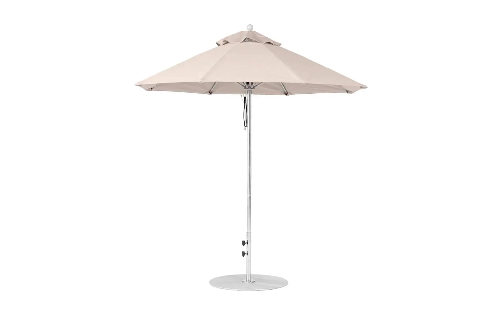 7.5-foot octagonal fiberglass umbrella with black canopy and silver ribs