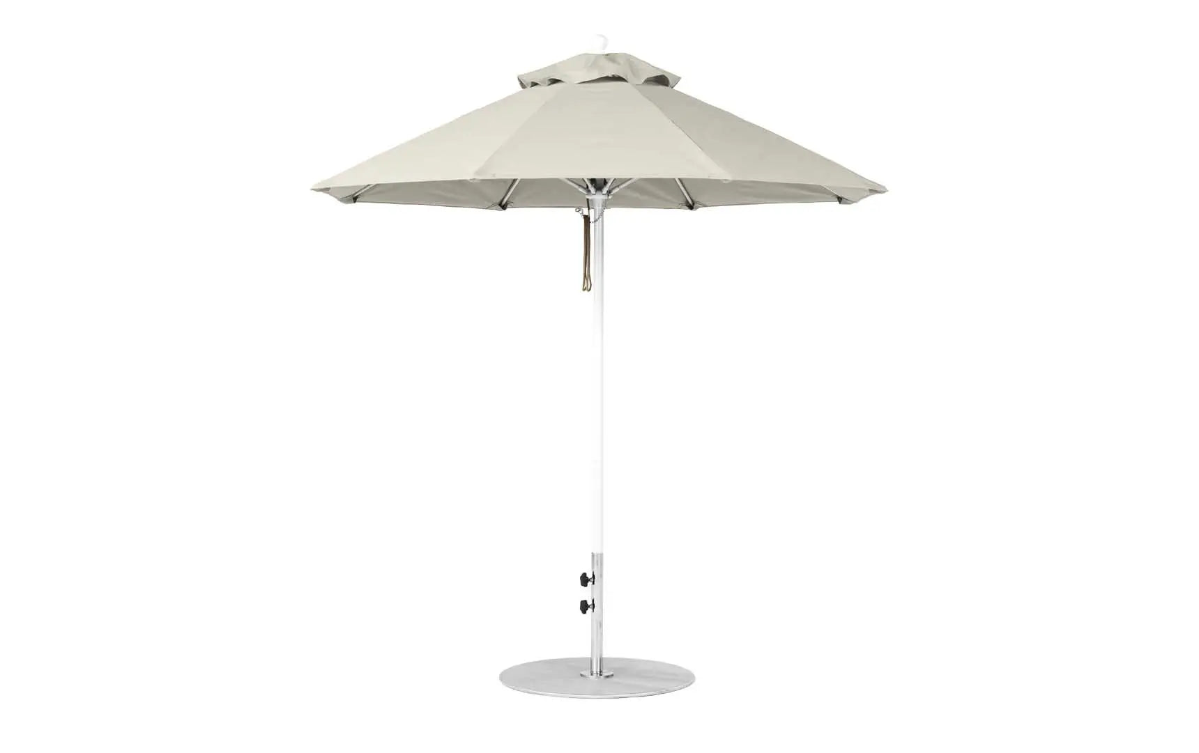 7.5-foot octagonal fiberglass umbrella with black canopy and silver ribs
