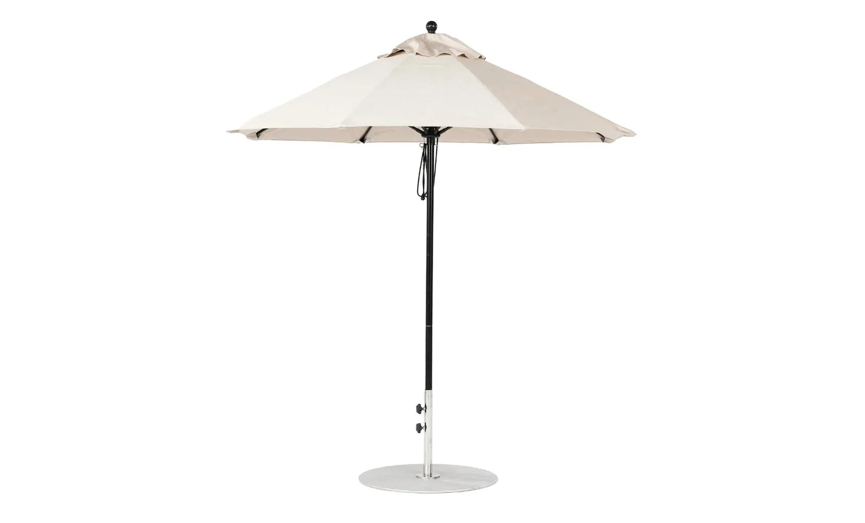 7.5-foot octagonal fiberglass umbrella with black canopy and silver ribs