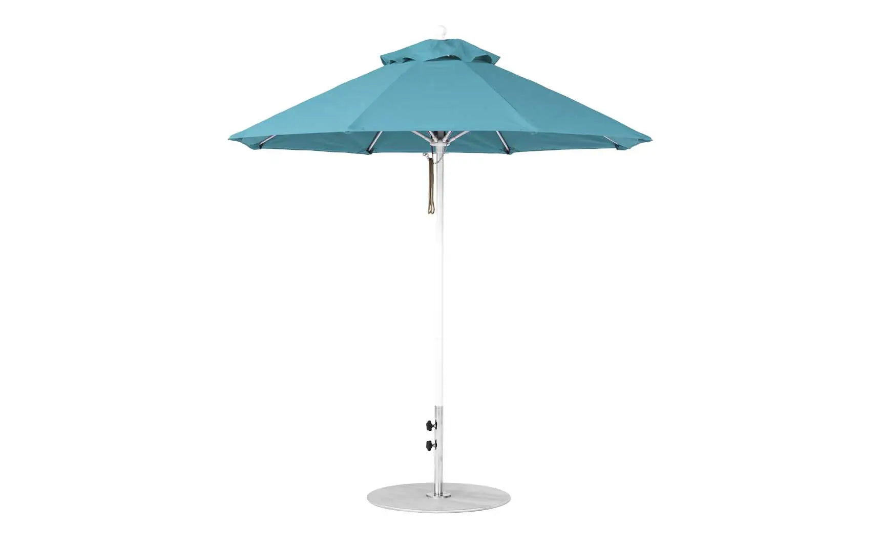 7.5-foot octagonal fiberglass umbrella with black ribs and silver canopy