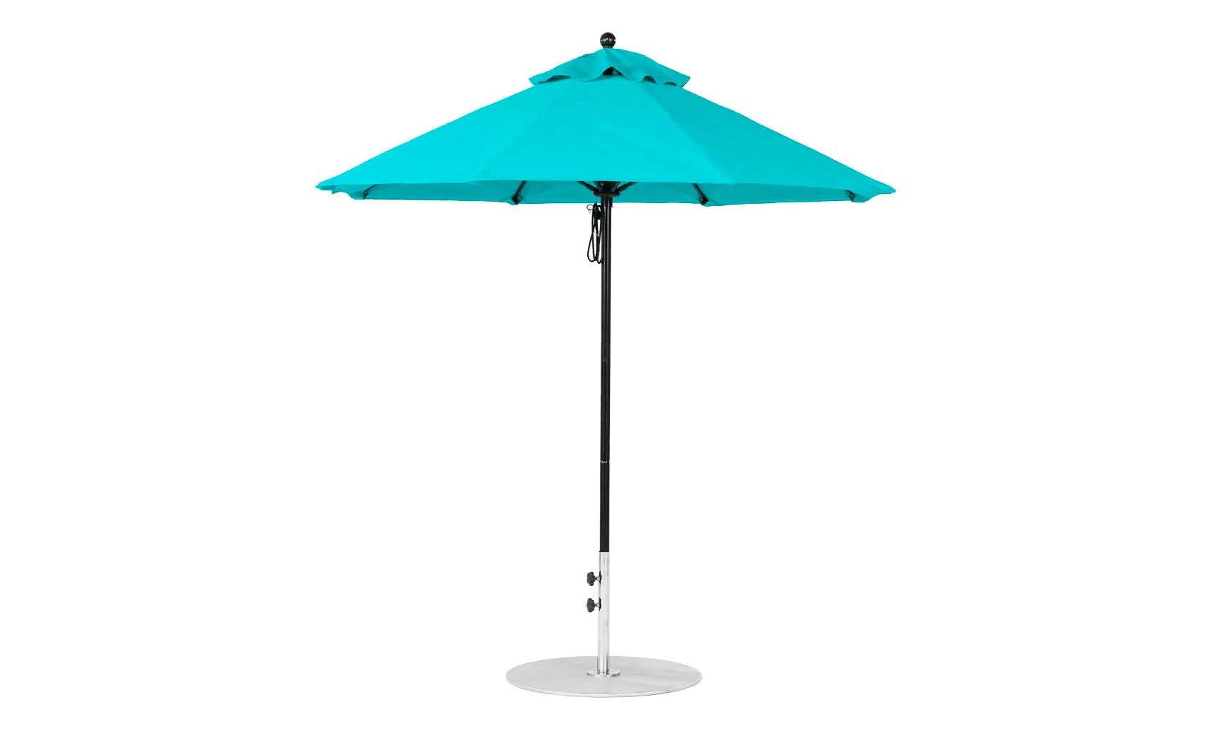 7.5-foot octagonal fiberglass umbrella with black ribs and silver canopy