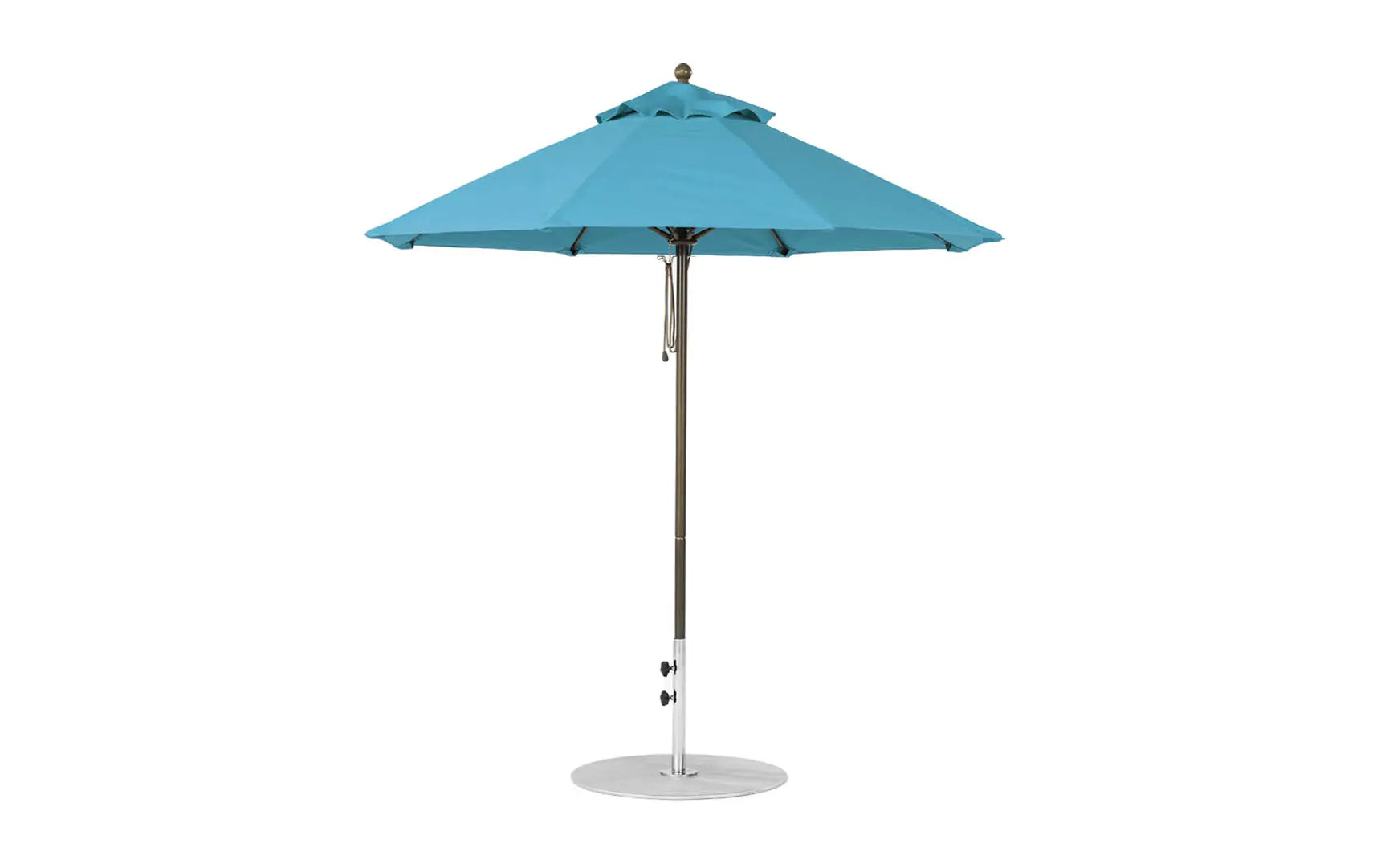 7.5-foot octagonal fiberglass umbrella with black ribs and silver canopy