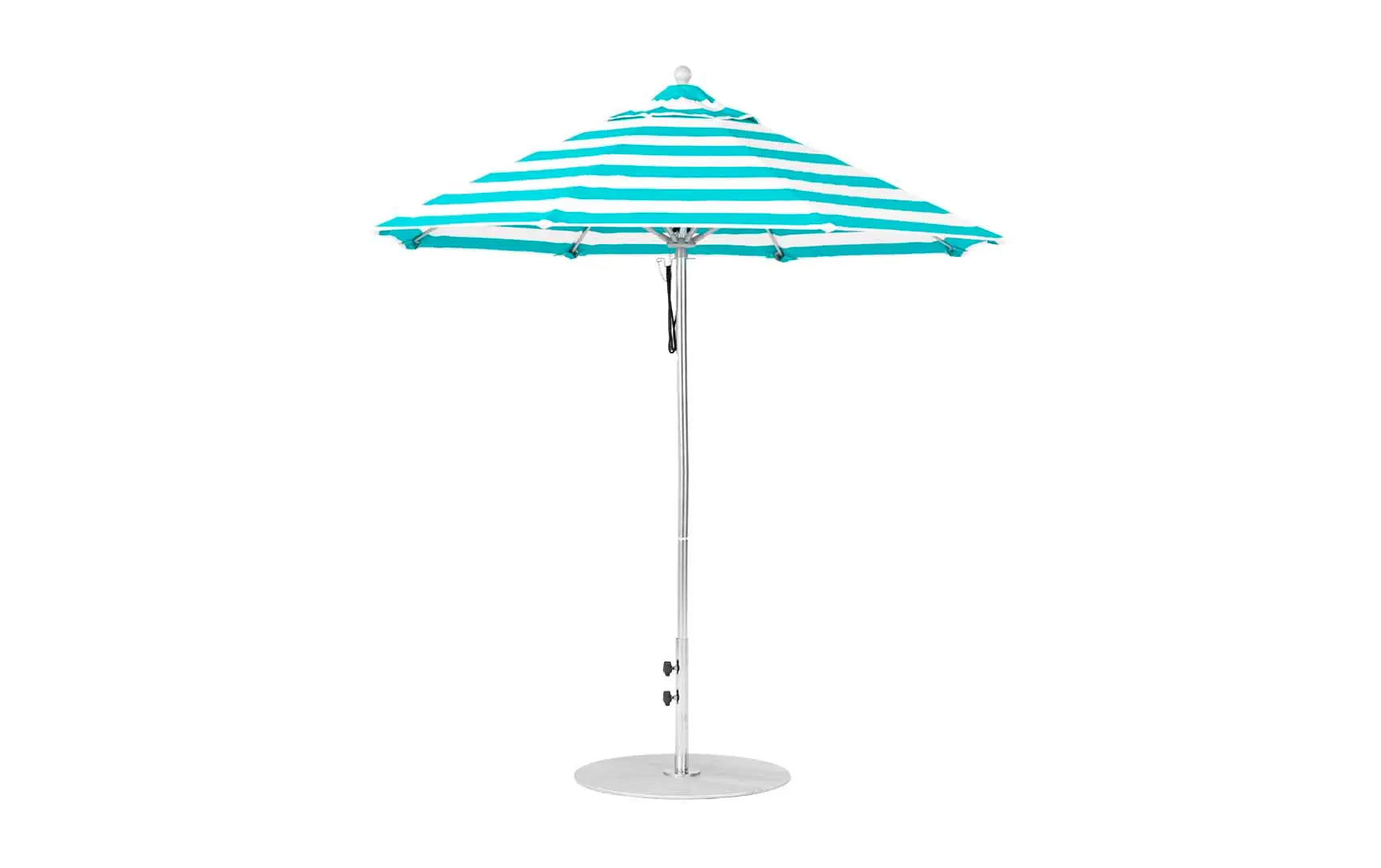 7.5-foot octagonal fiberglass umbrella with black ribs and silver canopy
