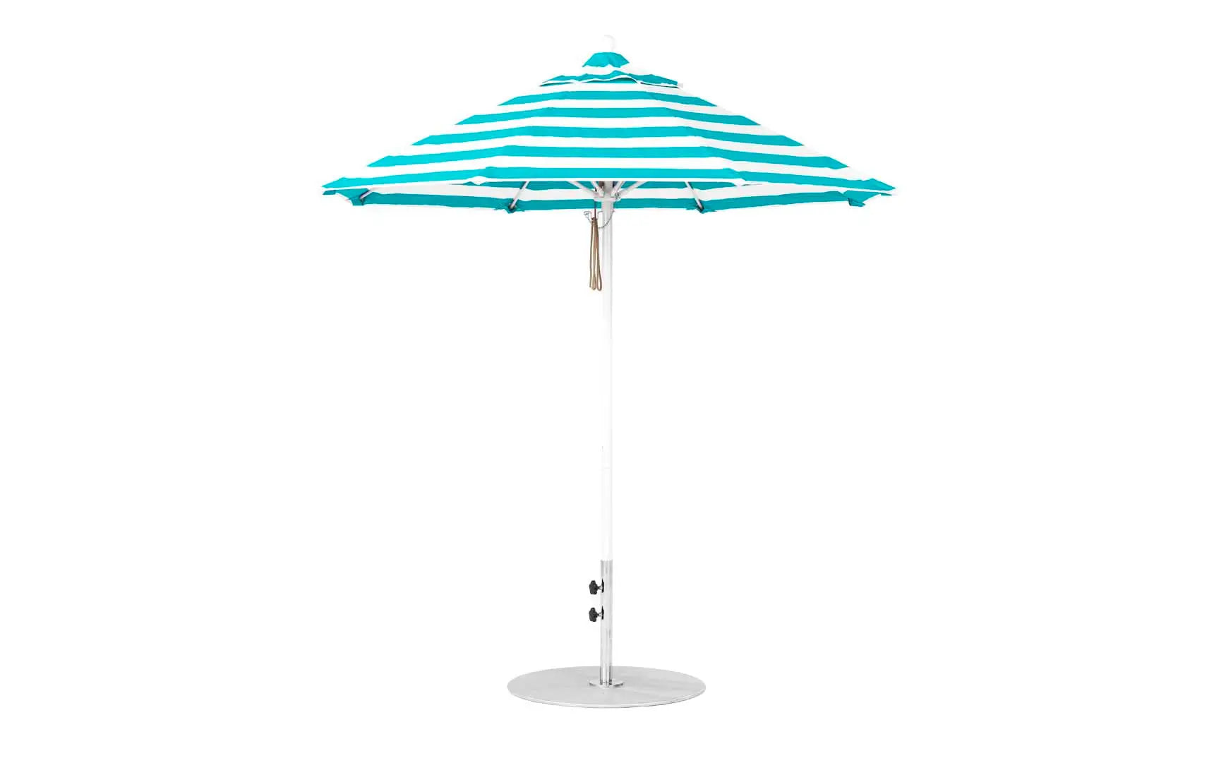 7.5-foot octagonal fiberglass umbrella with black ribs and silver canopy