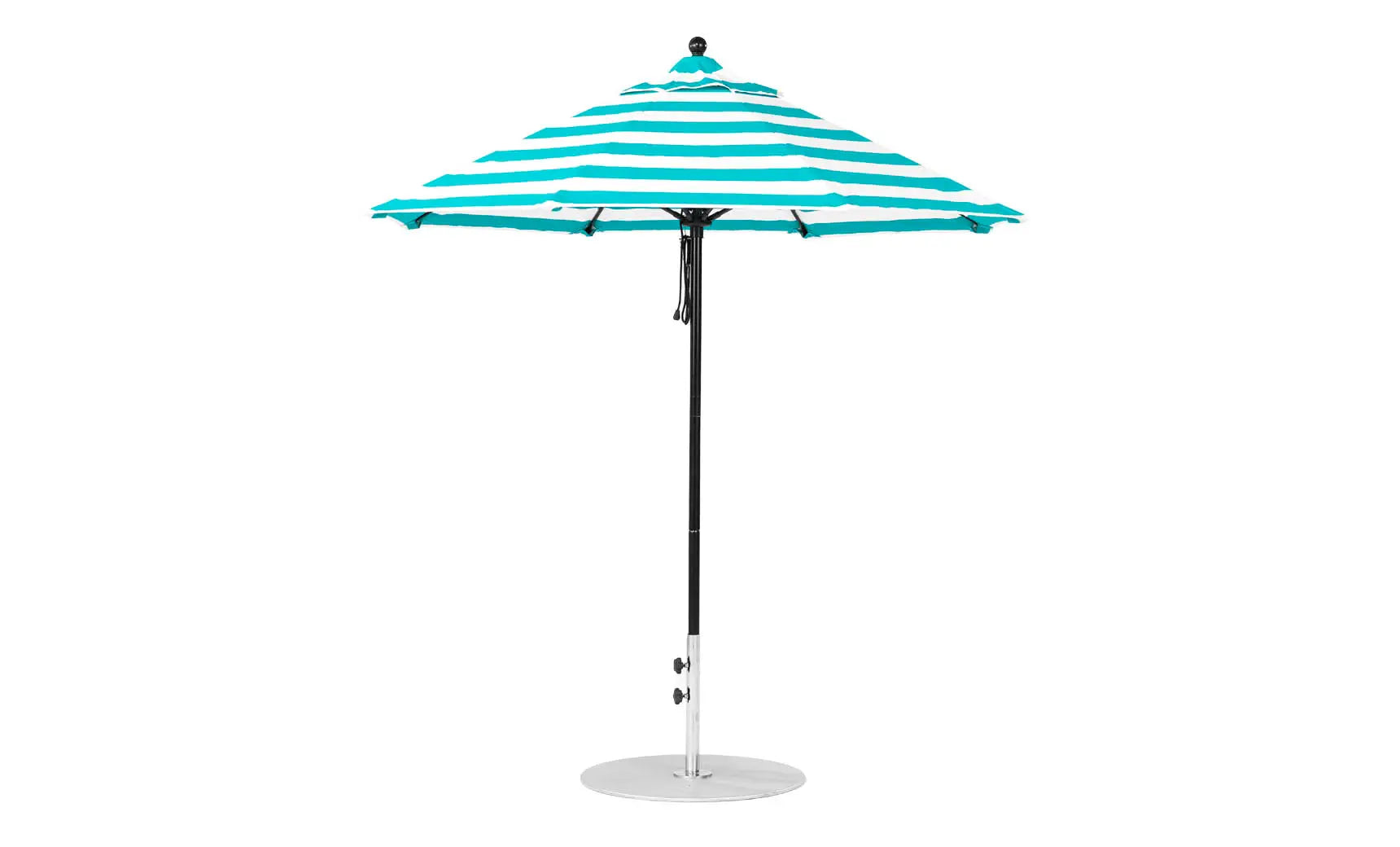 7.5-foot octagonal fiberglass umbrella with black ribs and silver canopy