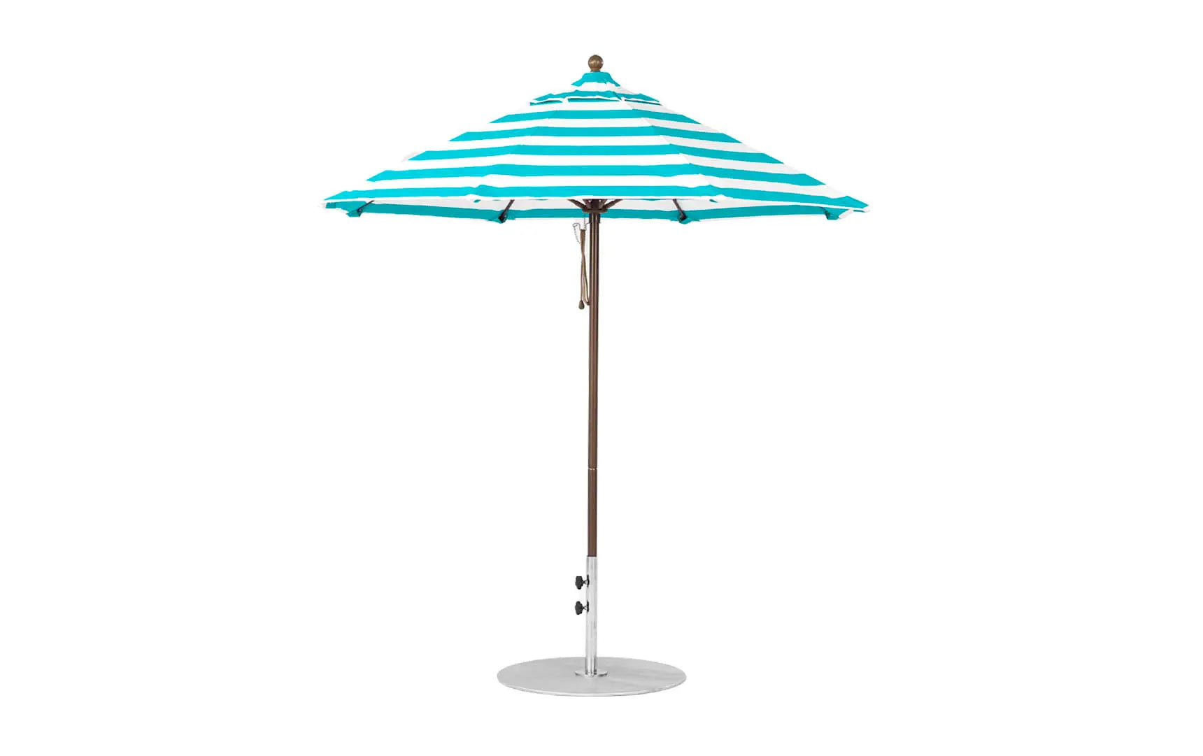 7.5-foot octagonal fiberglass umbrella with black ribs and silver canopy