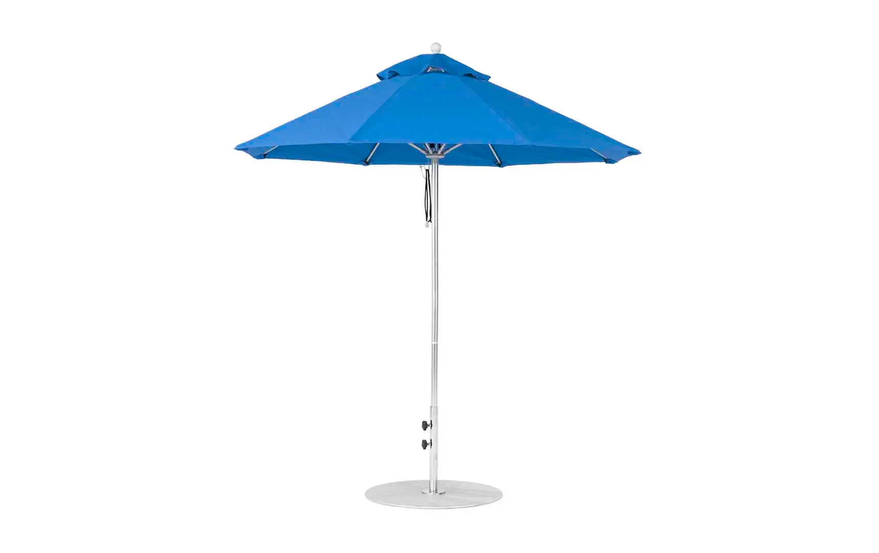 7.5-foot octagonal fiberglass umbrella with black ribs and silver canopy