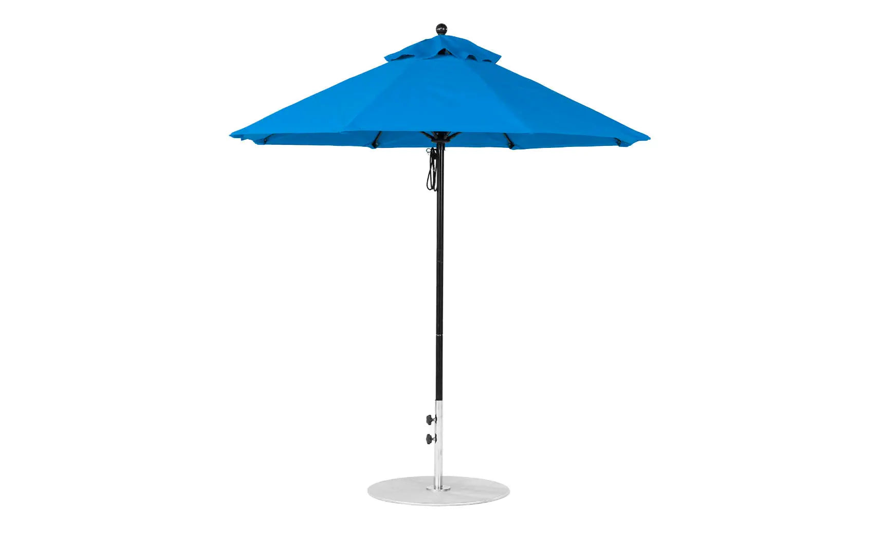 7.5-foot octagonal fiberglass umbrella with black canopy and silver ribs