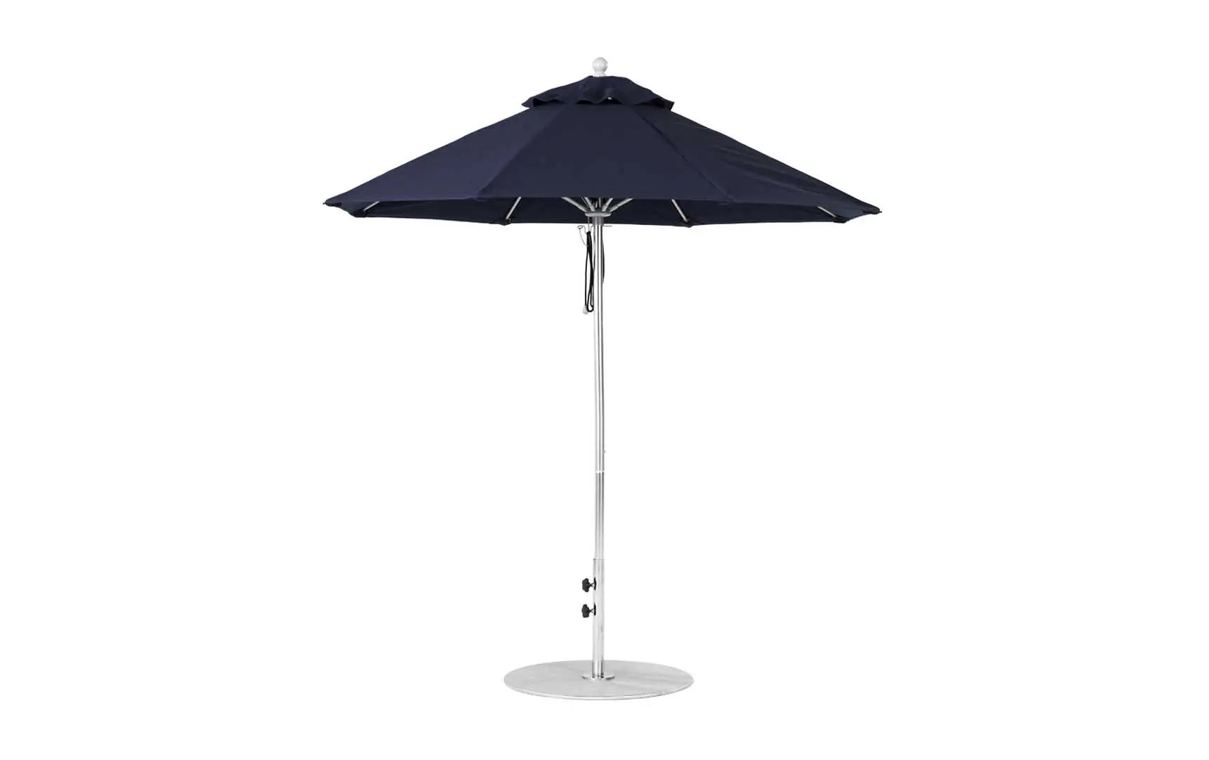 7.5-foot octagonal fiberglass umbrella with black ribs and silver canopy
