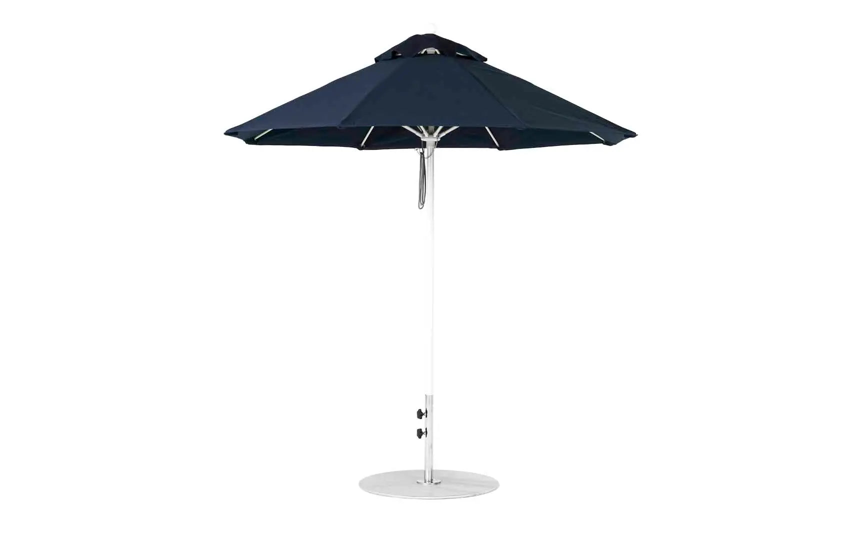 7.5-foot octagonal fiberglass umbrella with black canopy and silver ribs
