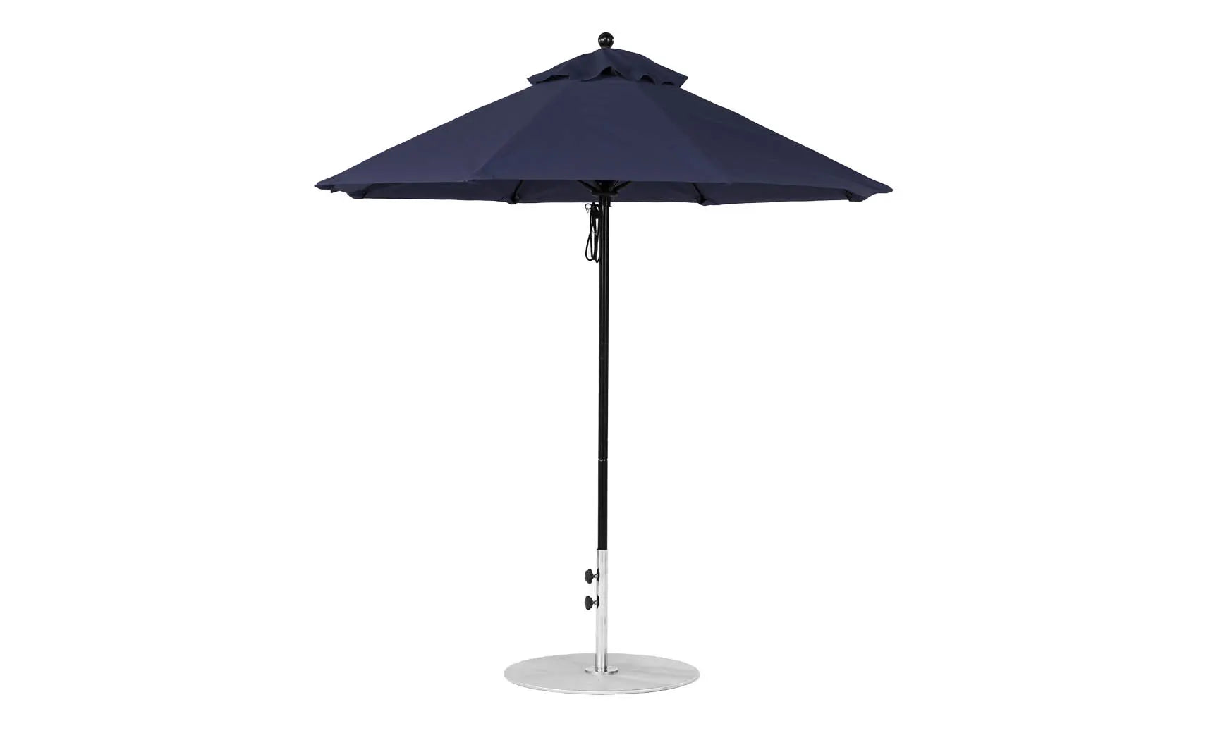7.5-foot octagonal fiberglass umbrella with black canopy and silver ribs