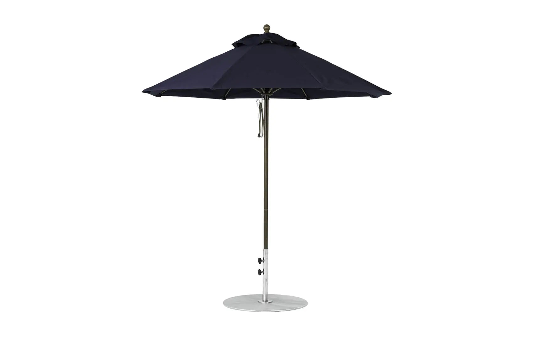 7.5-foot octagonal fiberglass umbrella with black canopy and silver ribs