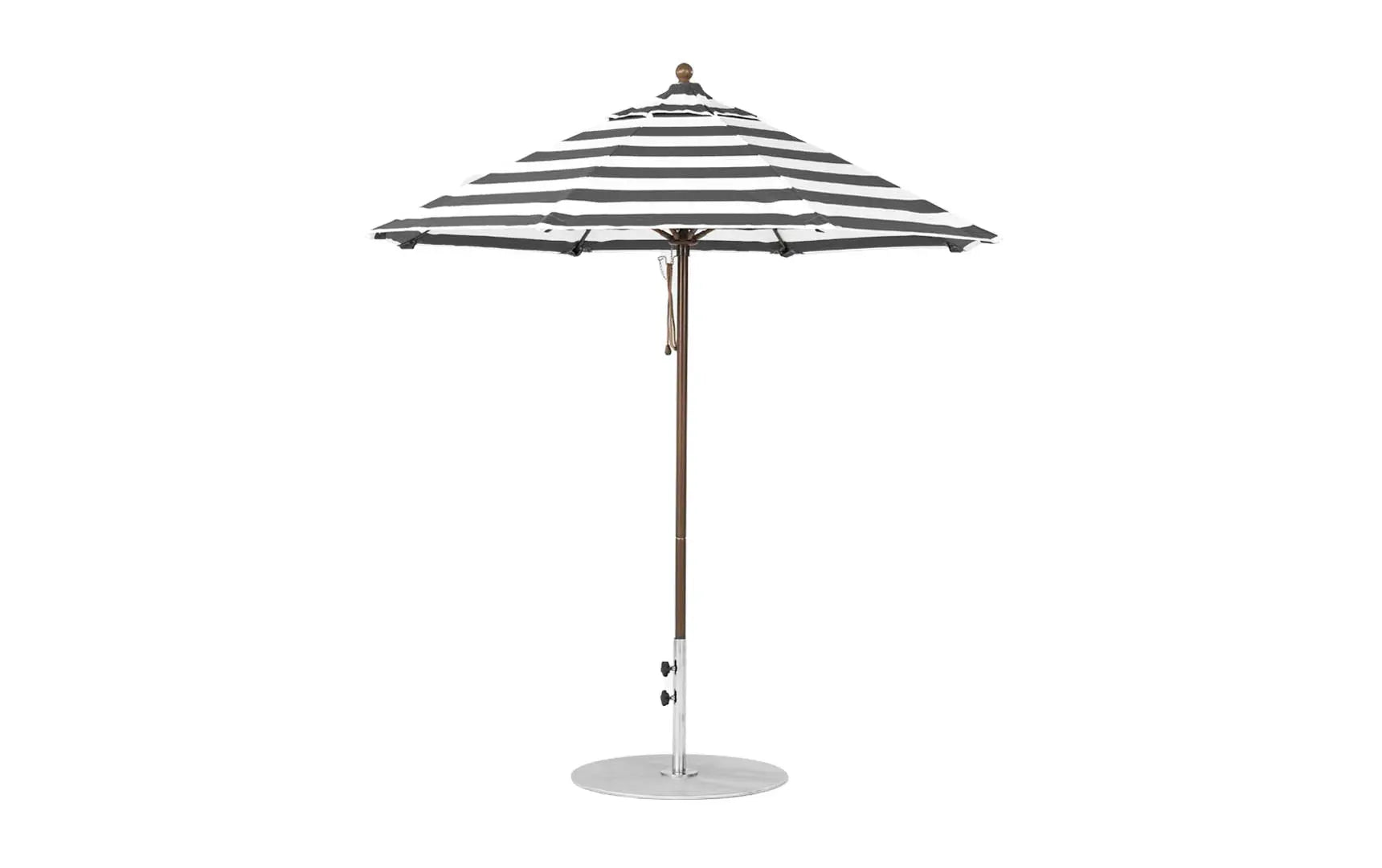 7.5-foot octagonal fiberglass umbrella with black canopy and silver ribs
