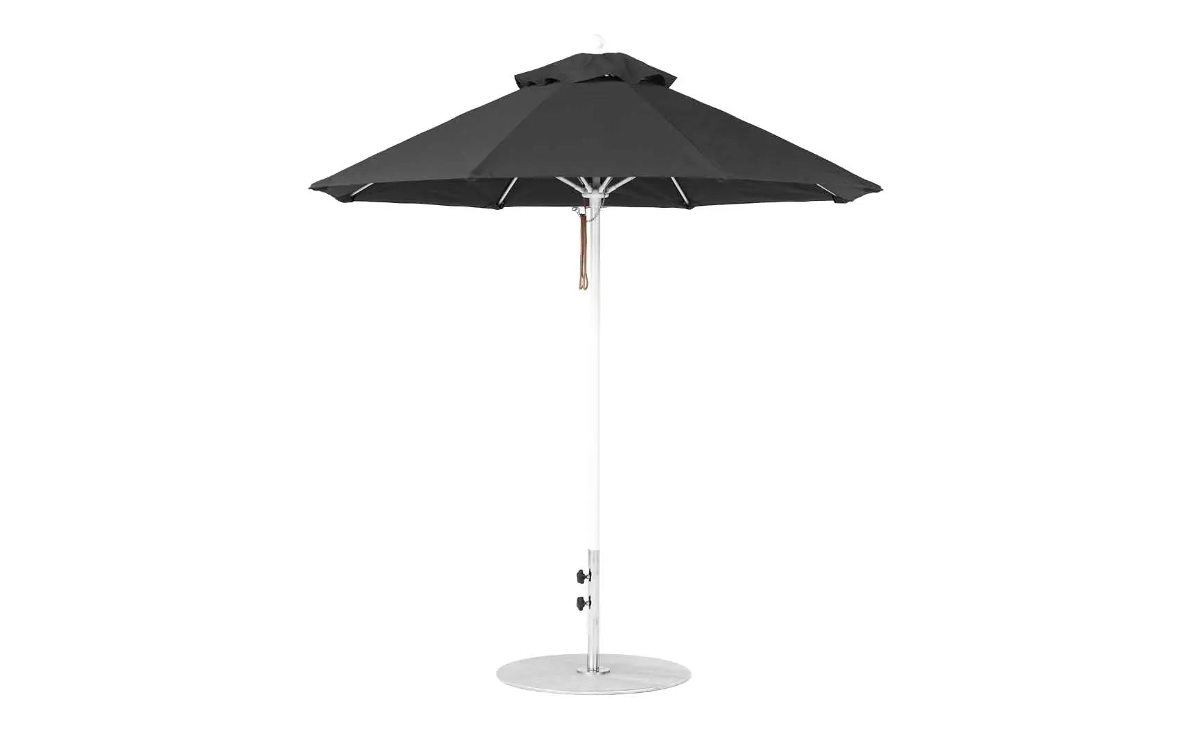 7.5-foot octagonal fiberglass umbrella with black canopy and silver ribs