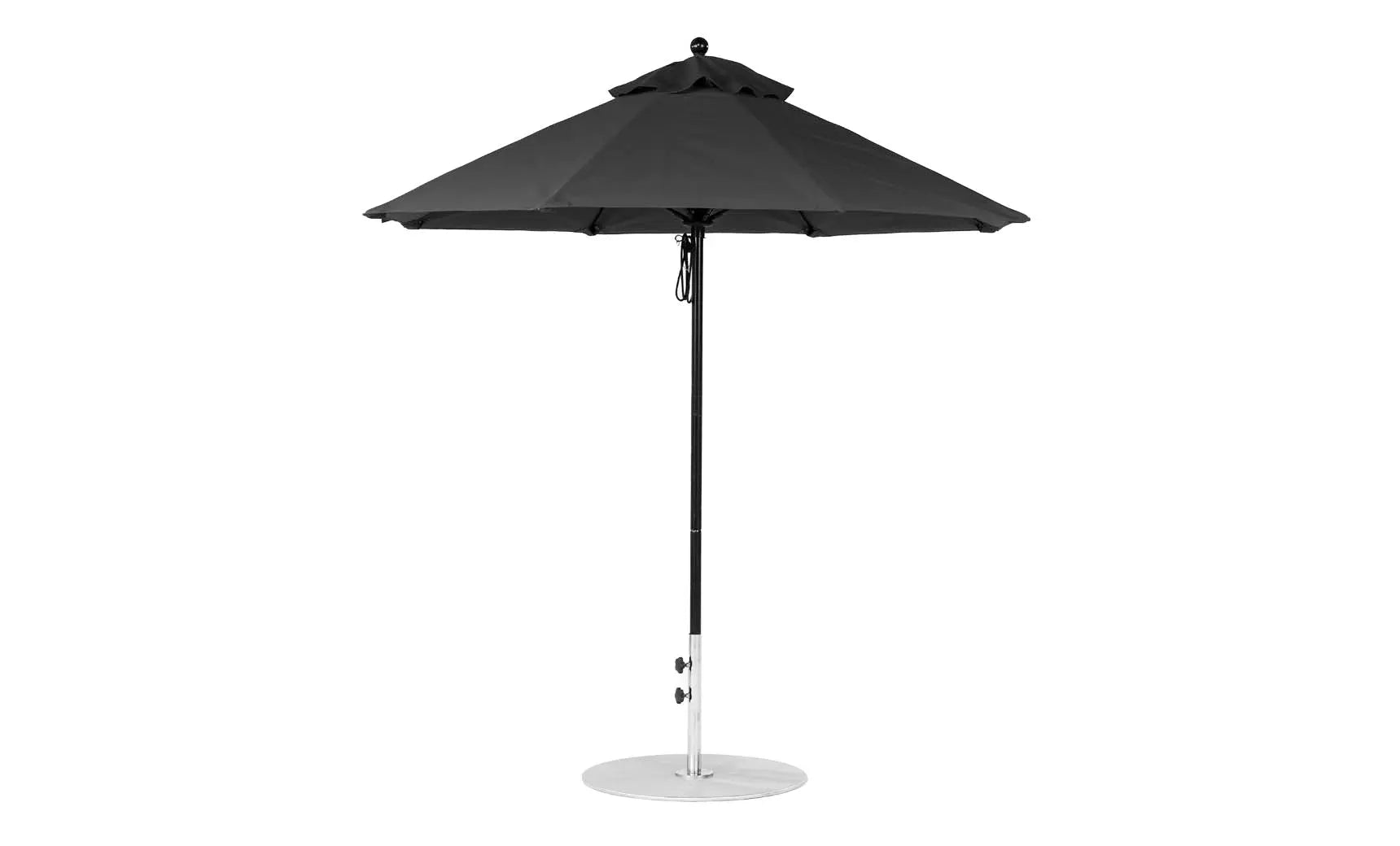7.5-foot octagonal fiberglass umbrella with black ribs and silver canopy