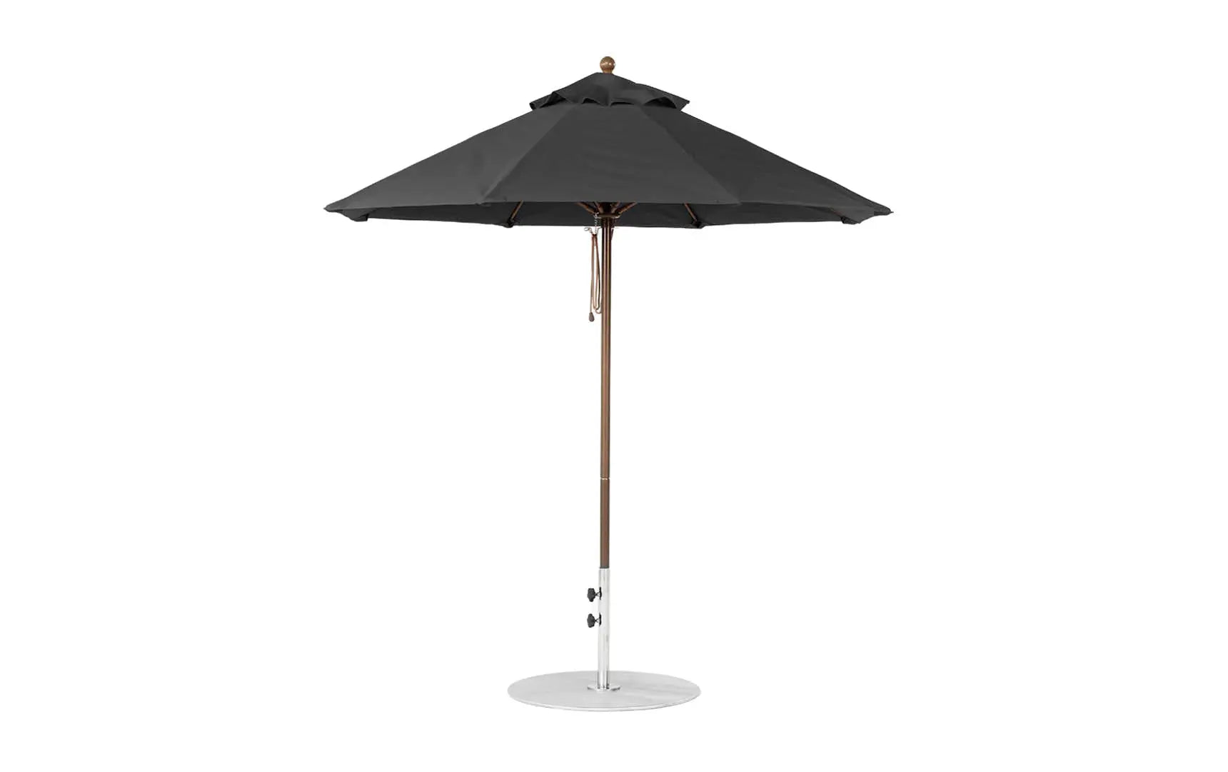 7.5-foot octagonal fiberglass umbrella with black ribs and silver canopy
