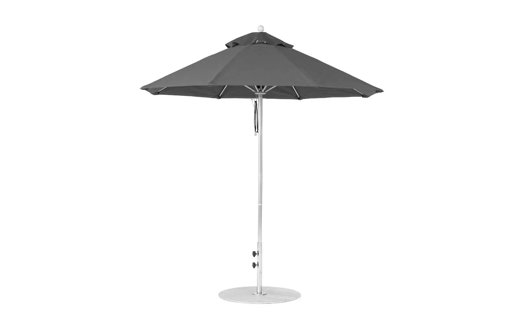 7.5-foot octagonal fiberglass umbrella with black ribs and silver canopy