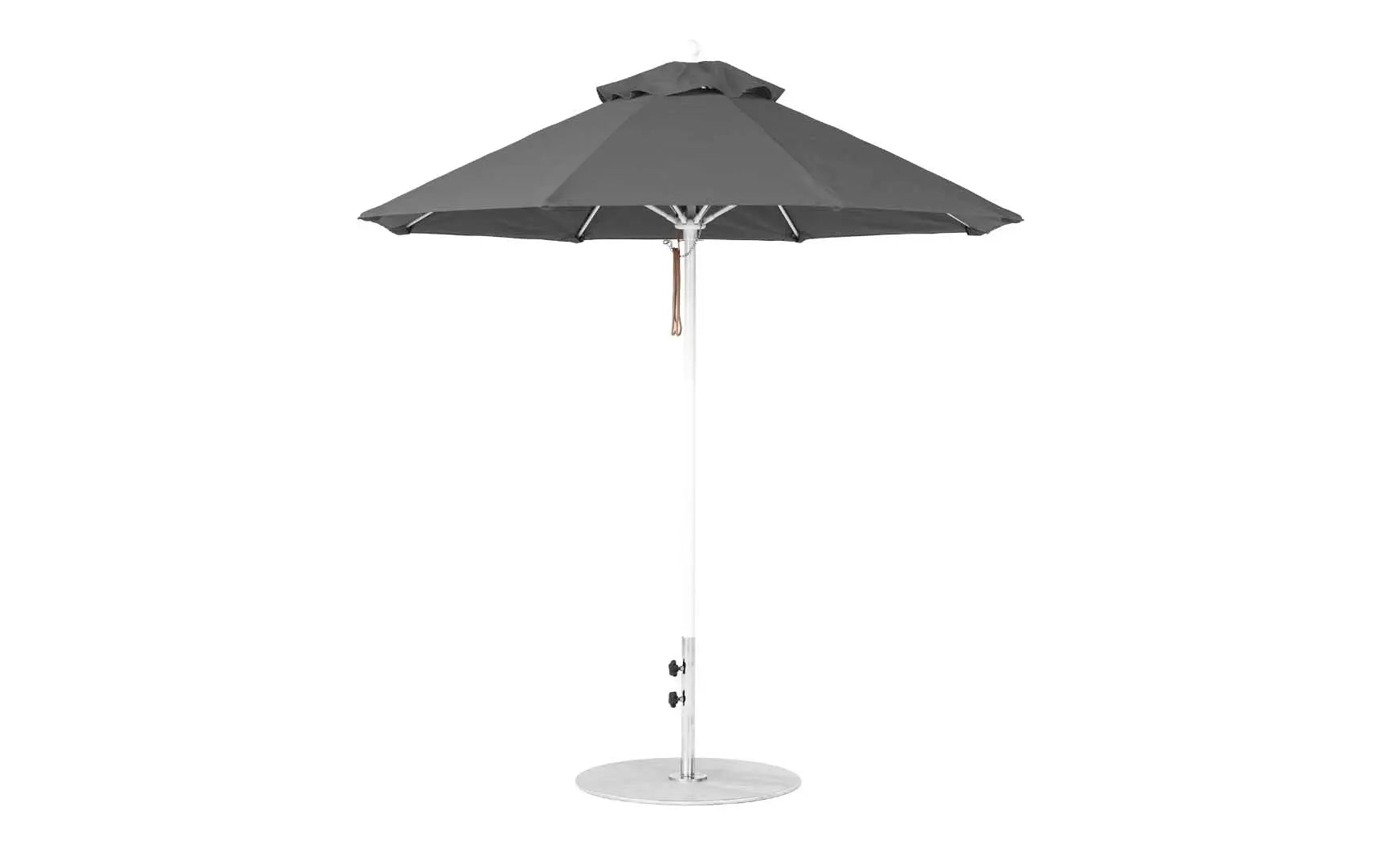 7.5-foot octagonal fiberglass umbrella with black canopy and silver ribs