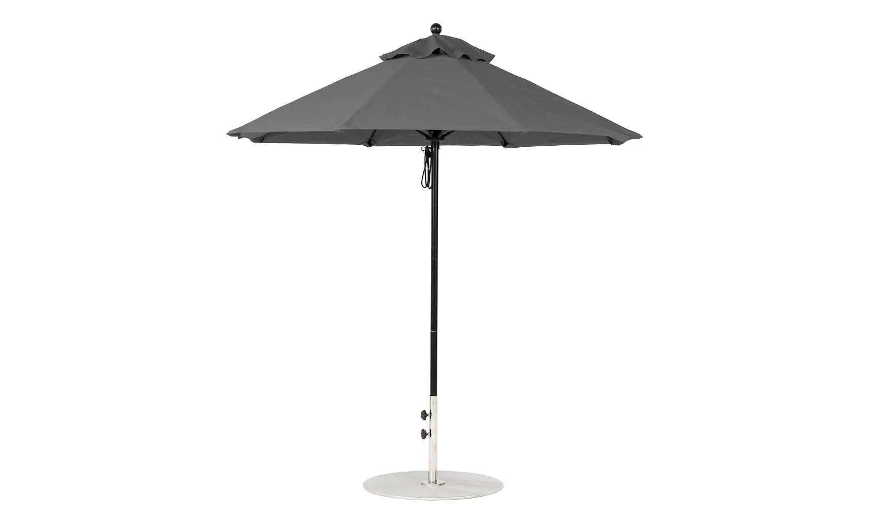 7.5-foot octagonal fiberglass umbrella with black canopy and silver ribs