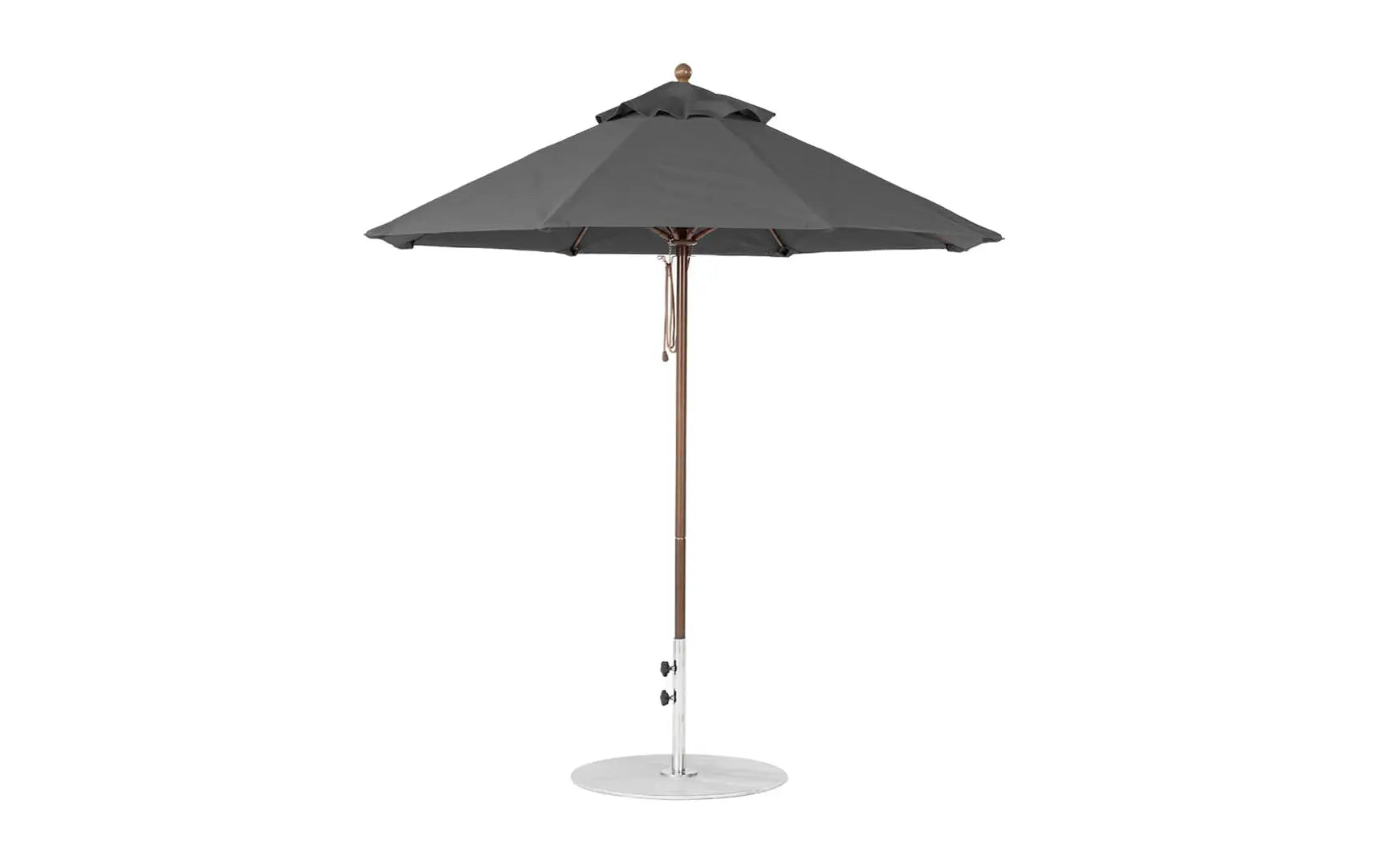 7.5-foot octagonal fiberglass umbrella with black canopy and silver ribs