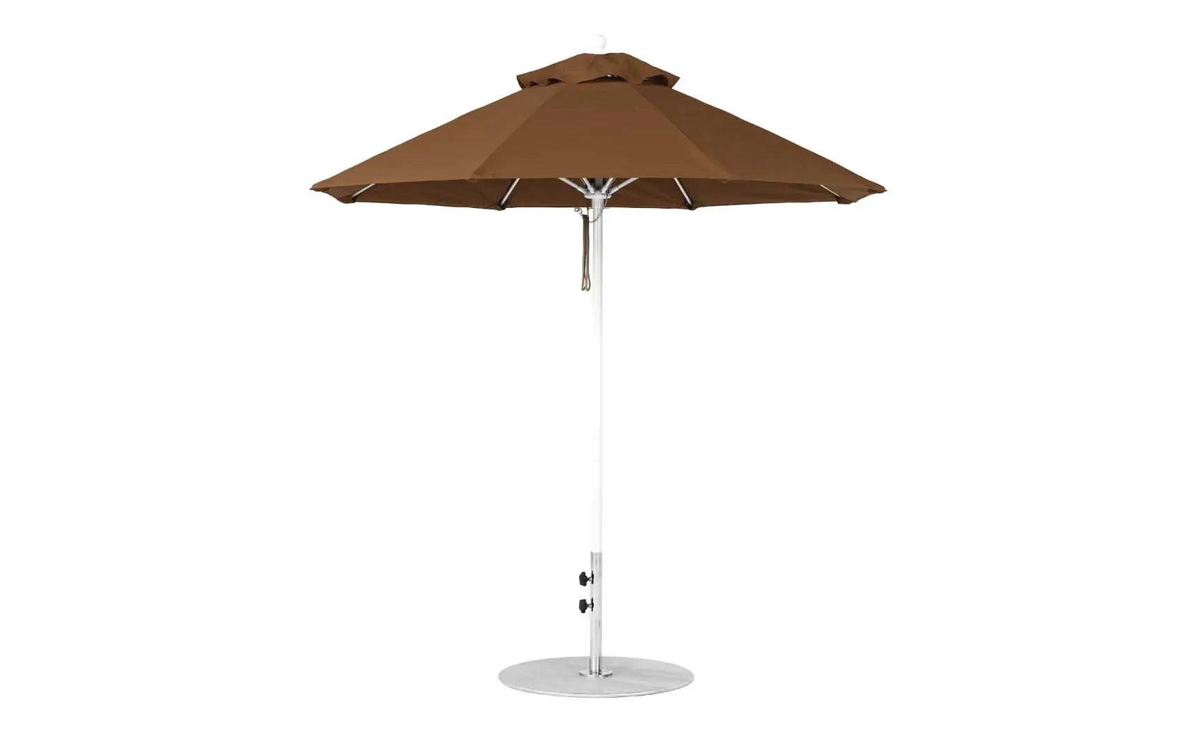 7.5-foot octagonal fiberglass umbrella with black ribs and silver canopy