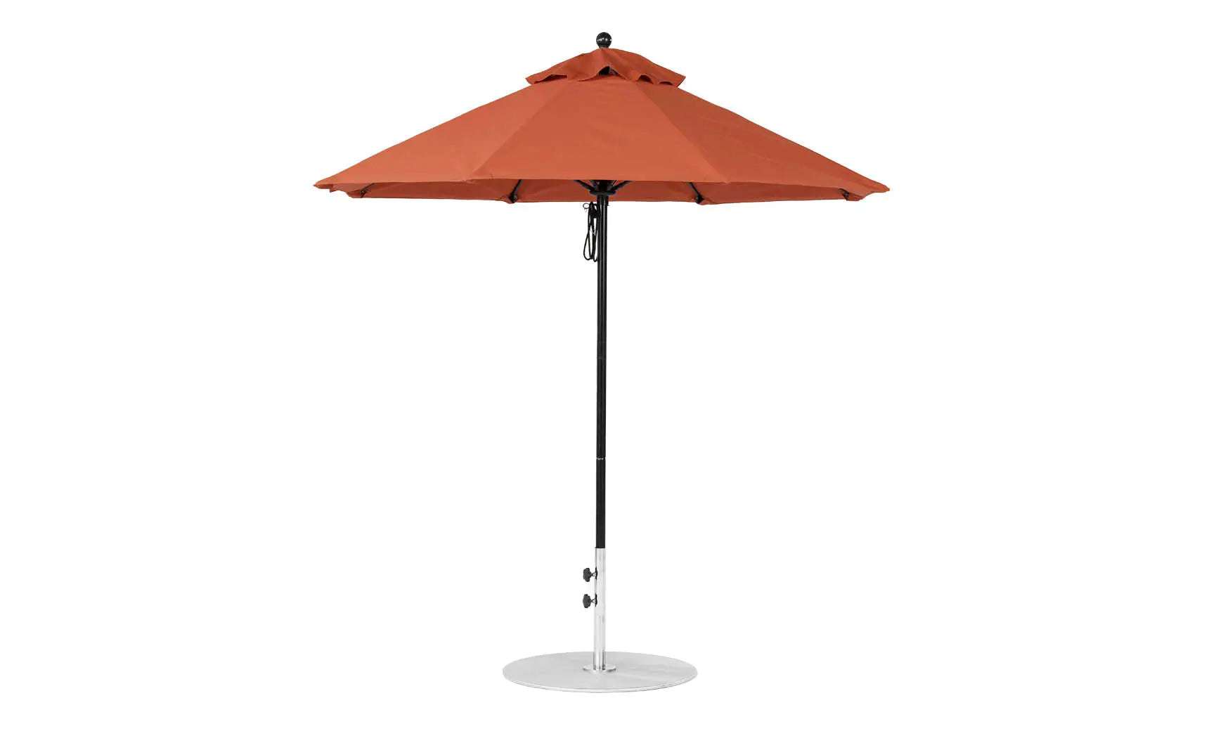 7.5-foot octagonal fiberglass umbrella with black canopy and silver ribs