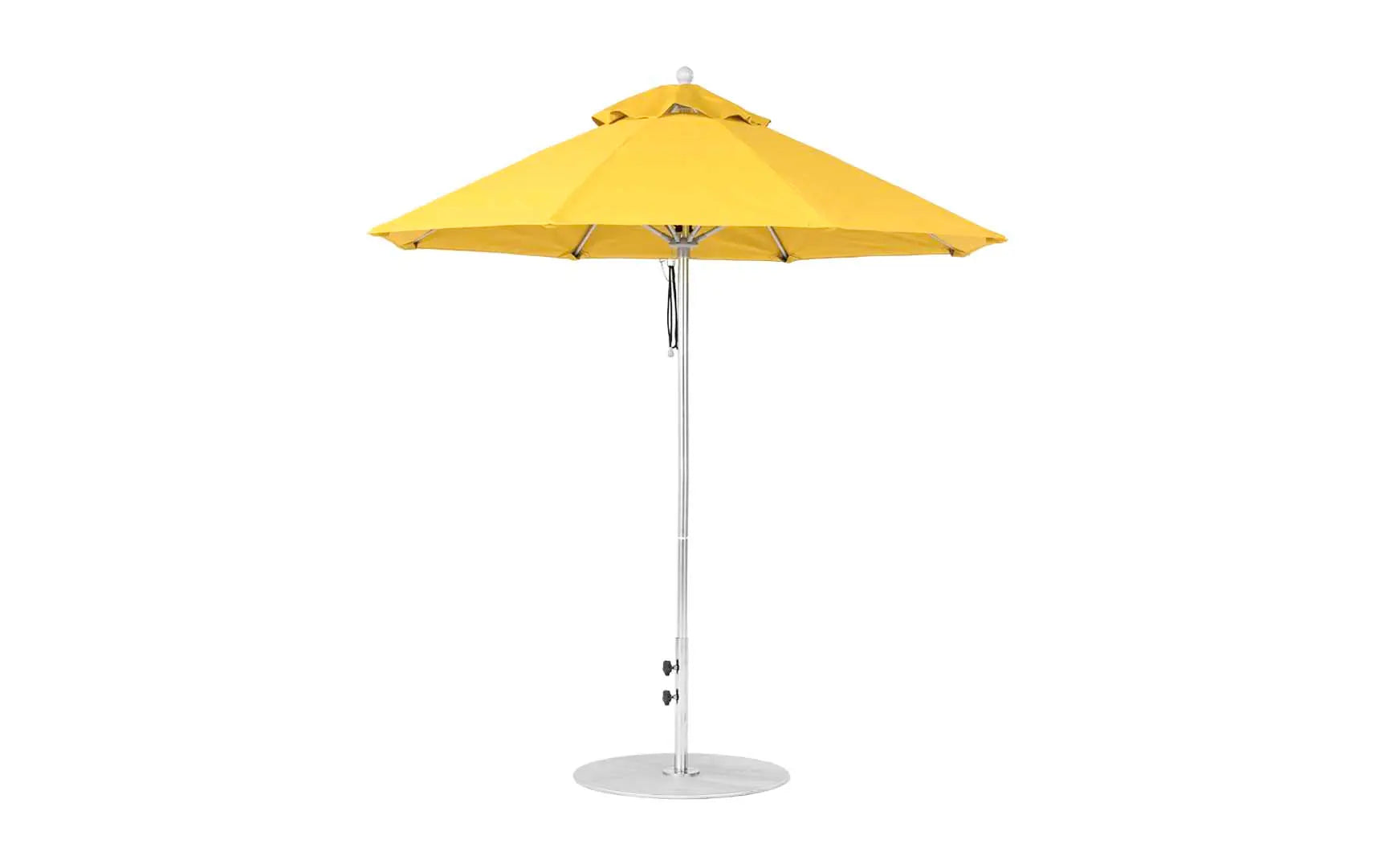 7.5-foot octagonal fiberglass umbrella with black ribs and silver canopy