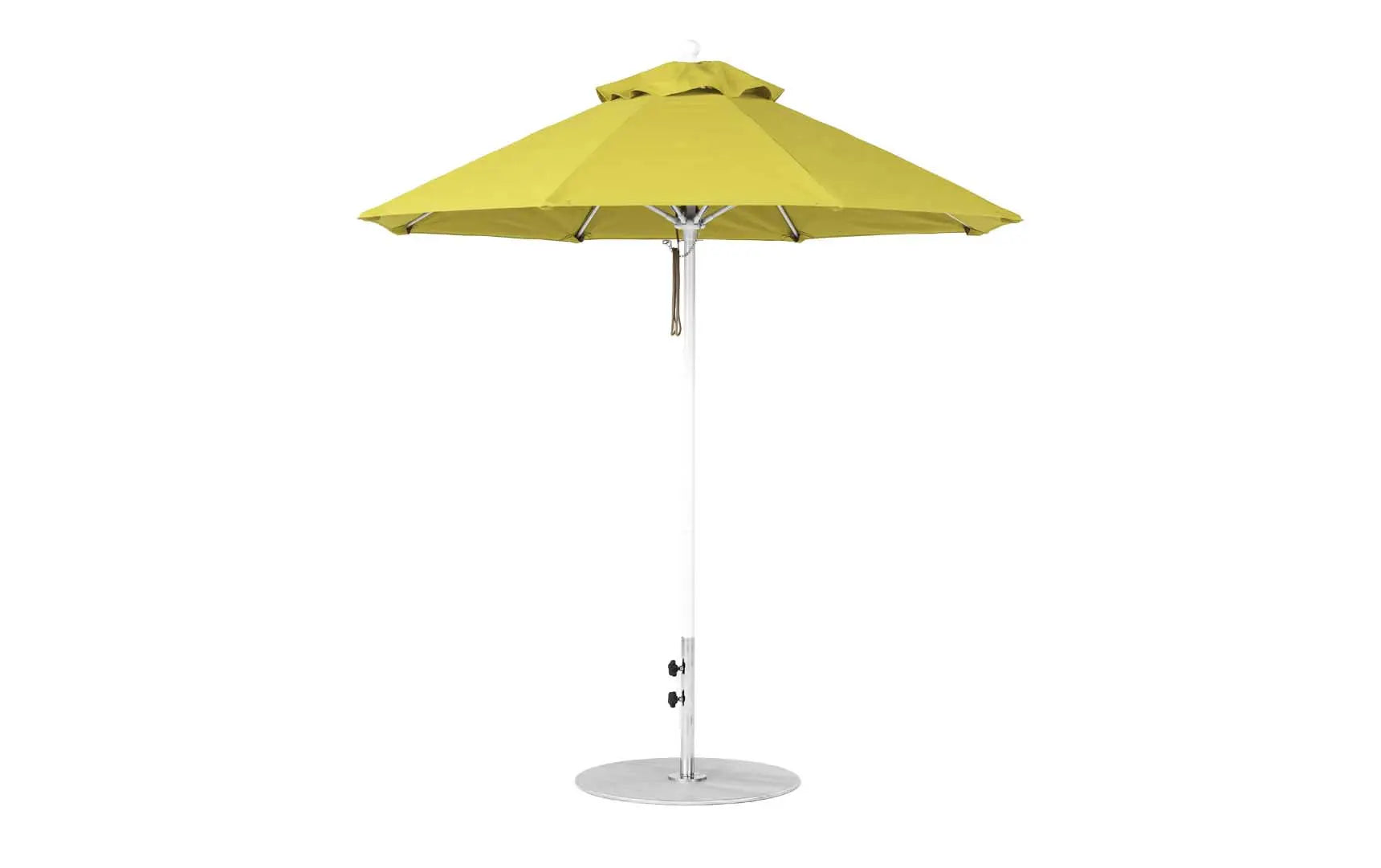 7.5-foot octagonal fiberglass umbrella with black ribs and silver canopy