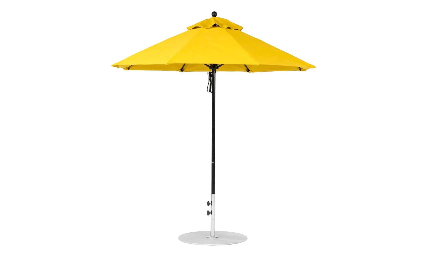 7.5-foot octagonal fiberglass umbrella with black ribs and silver canopy
