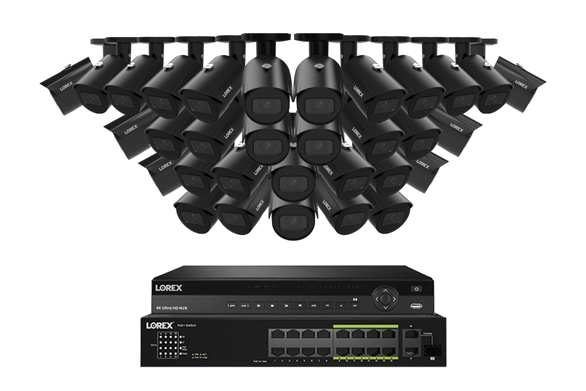 Lorex Elite Series NVR with A4 4MP (2K) IP Bullet Cameras – 4K 32-Channel 8TB Wired System