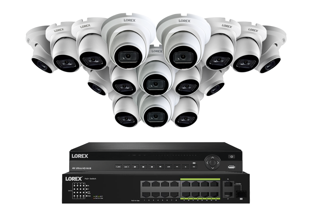 Lorex Elite Series 4K 32-Camera Capable 8 TB Wired NVR Security System with A14 IP Dome Cameras