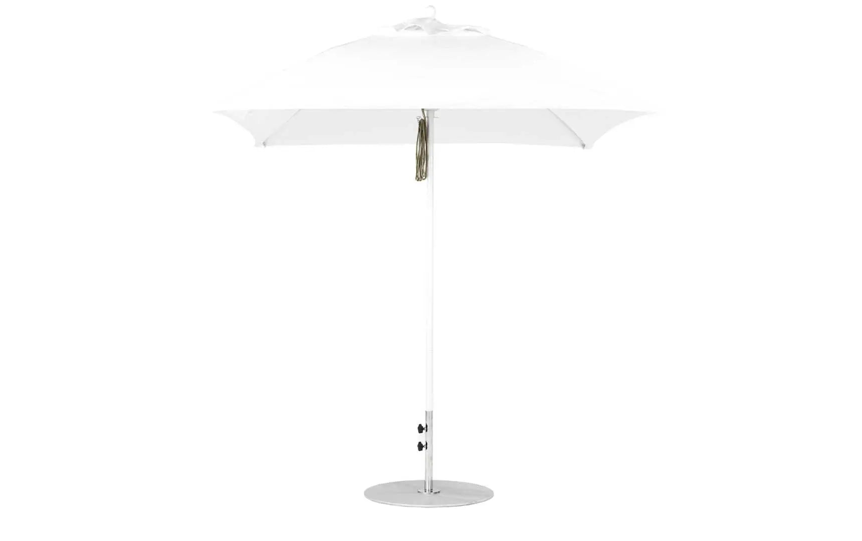 7.5-foot square pulley essential fiberglass umbrella in white with black ribs and clips