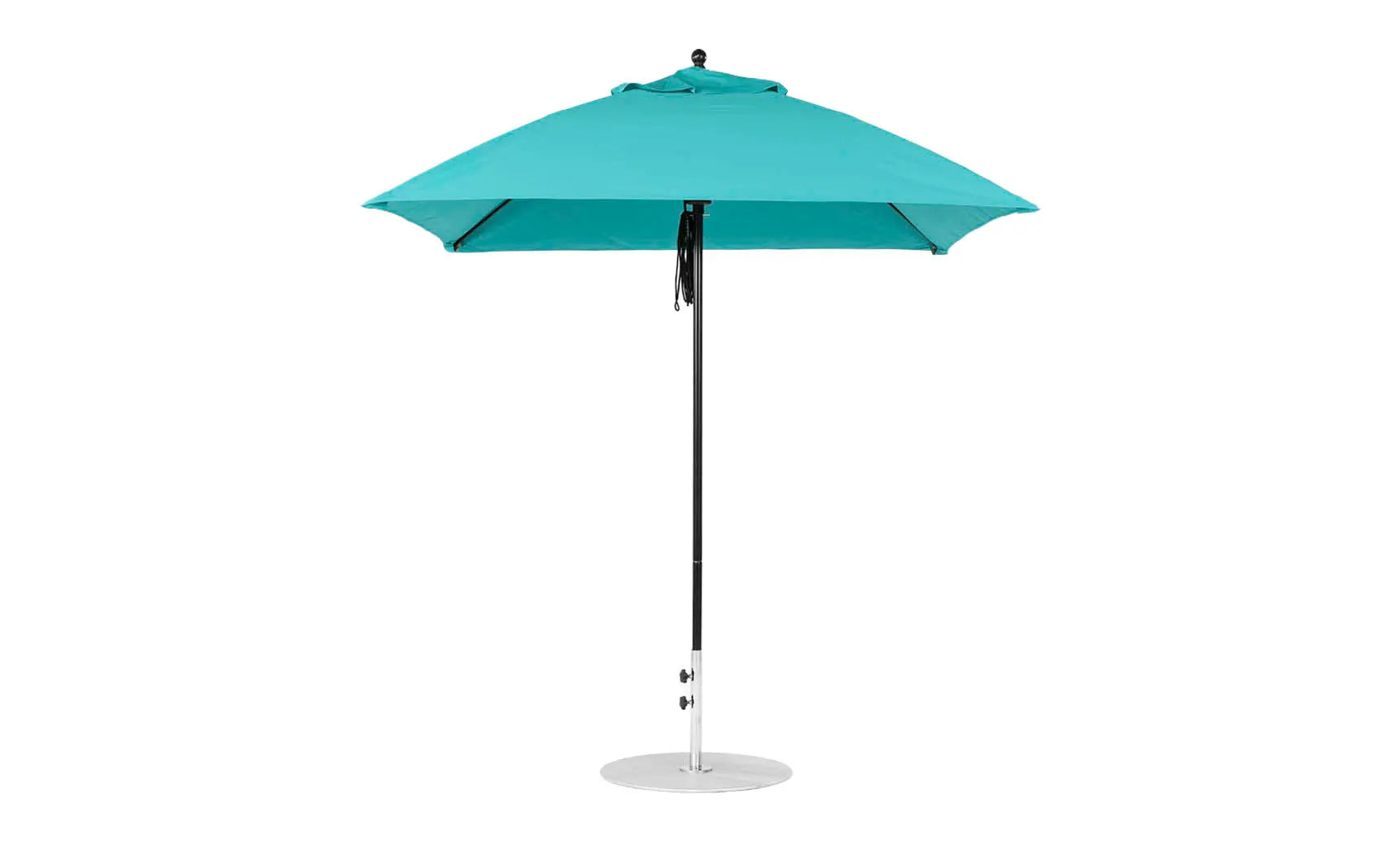 7.5-foot square pulley essential fiberglass umbrella with black ribs and silver canopy