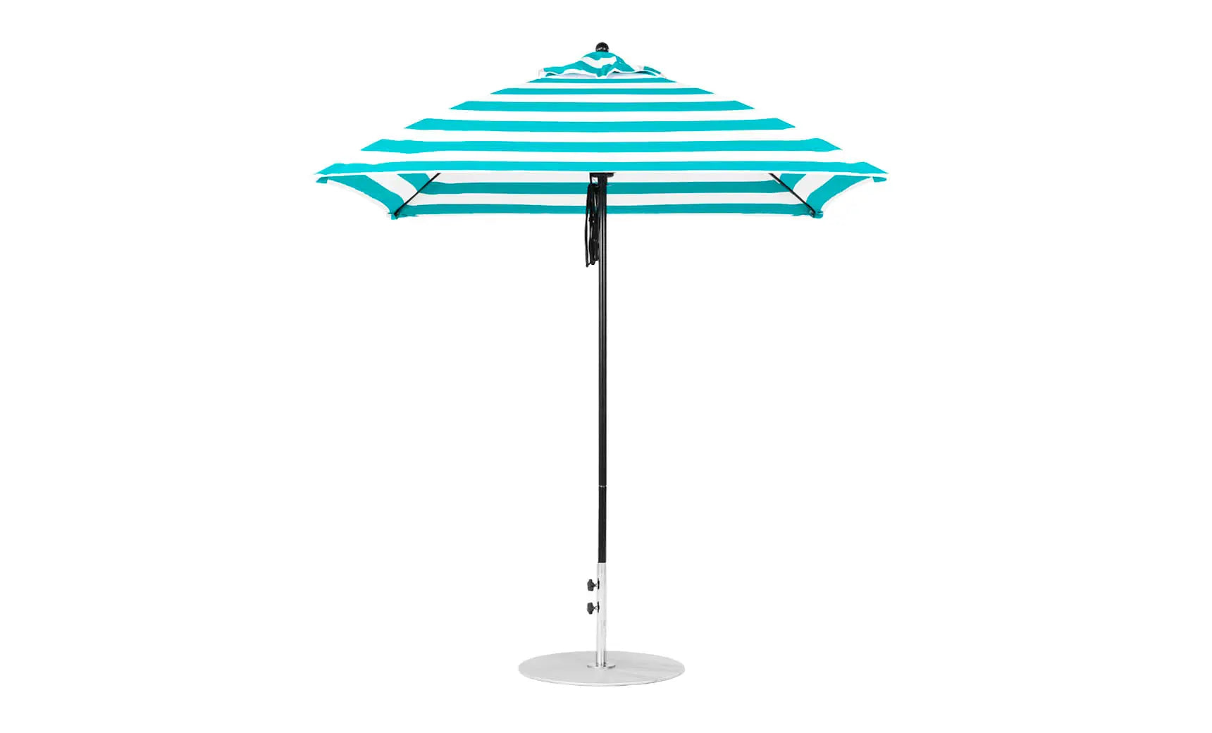 7.5-foot square pulley essential fiberglass umbrella with black ribs and silver canopy
