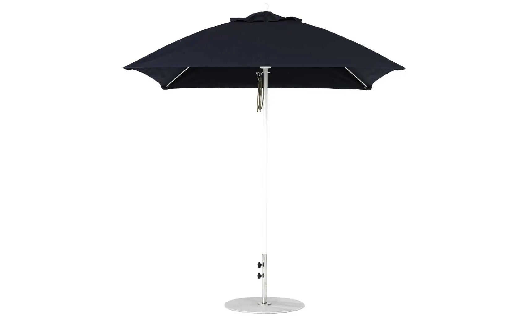 7.5-foot square pulley essential fiberglass umbrella with black ribs and silver canopy