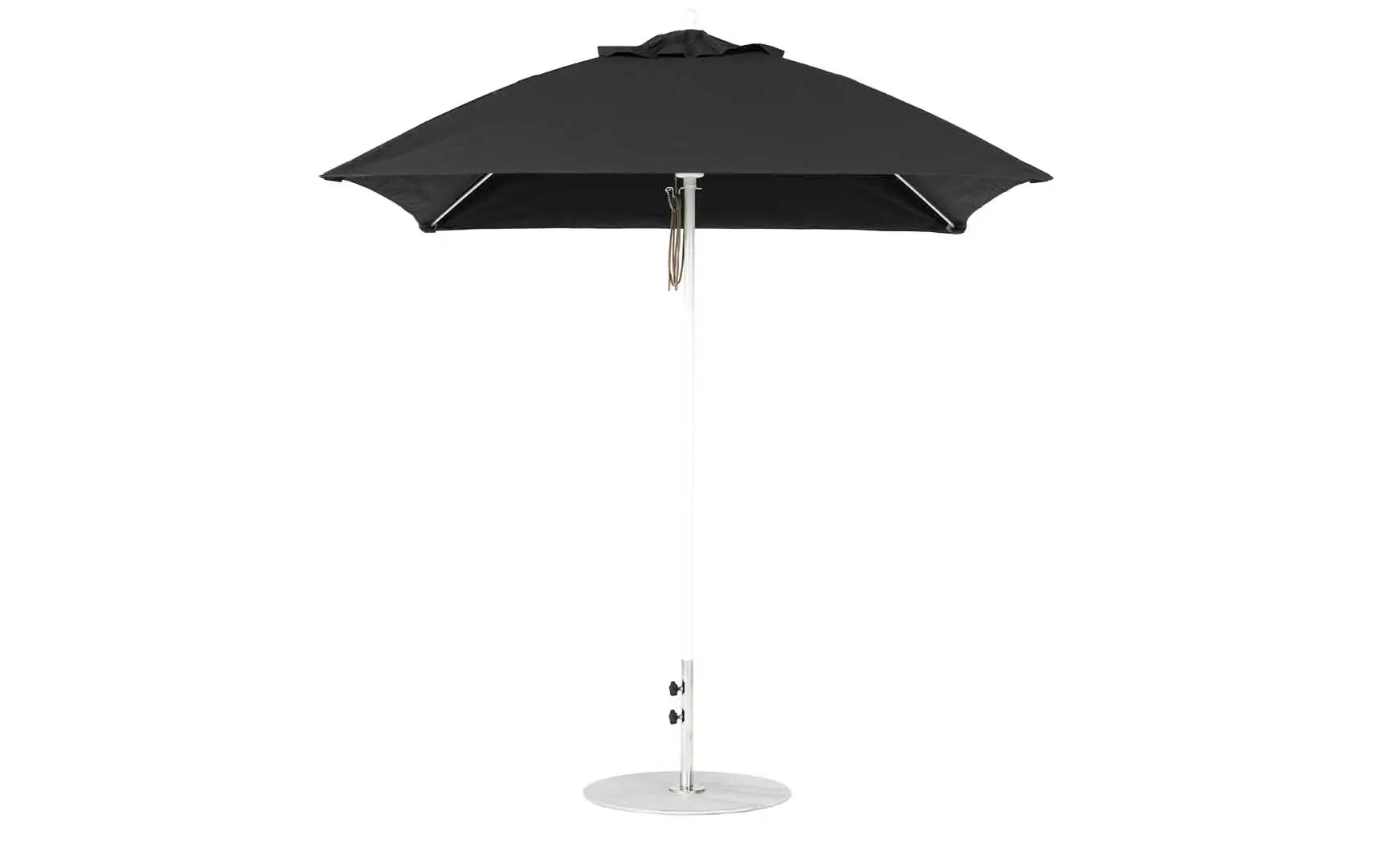 7.5-foot square pulley essential fiberglass umbrella with black ribs and silver canopy