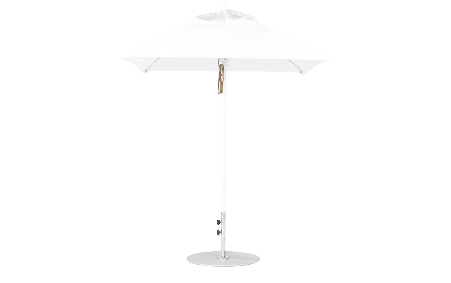 6.5-foot square fiberglass umbrella in essential pulley design with black ribs and canopy